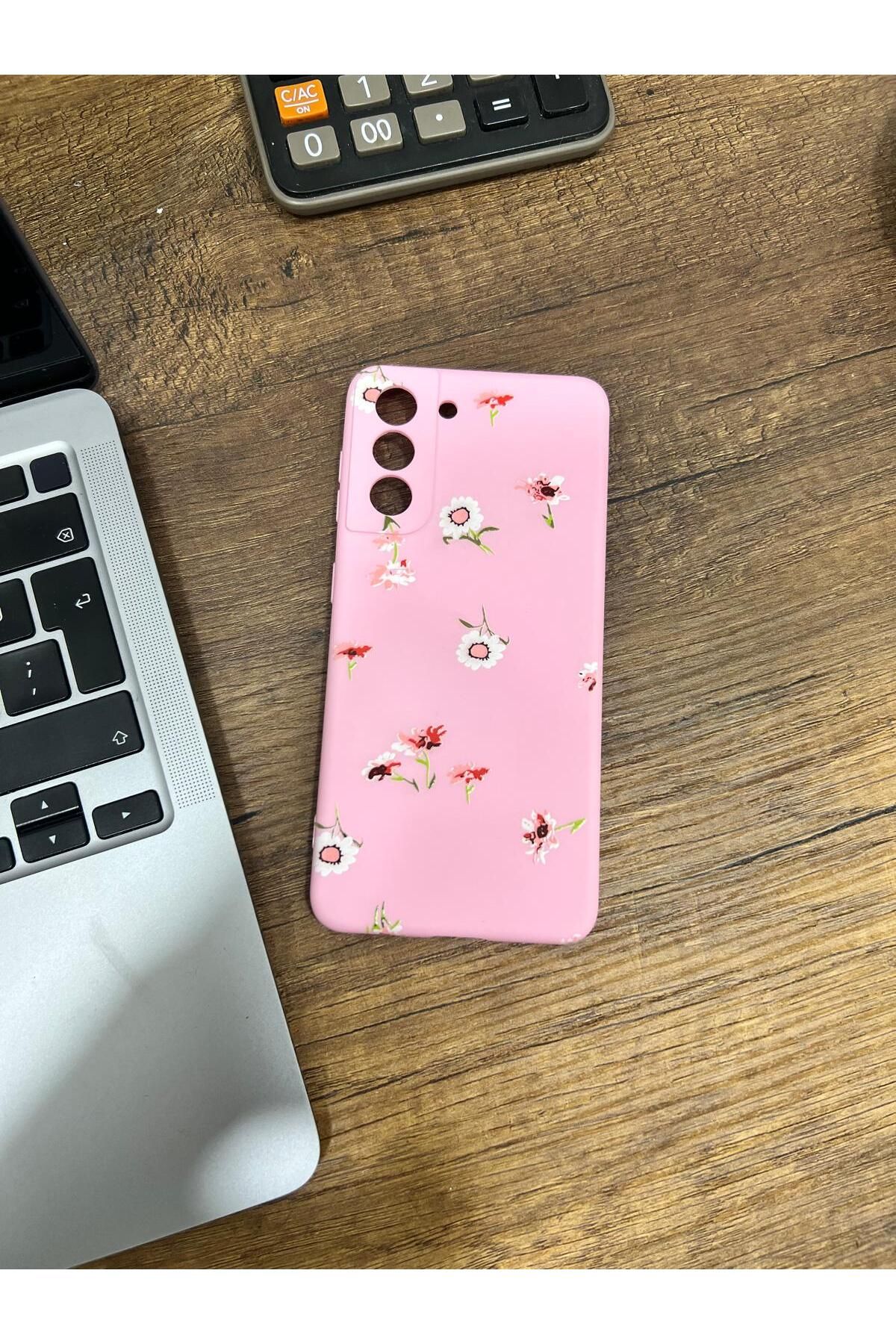 HZR Samsung S21 Çiçek Desenli Pembe Kılıf
