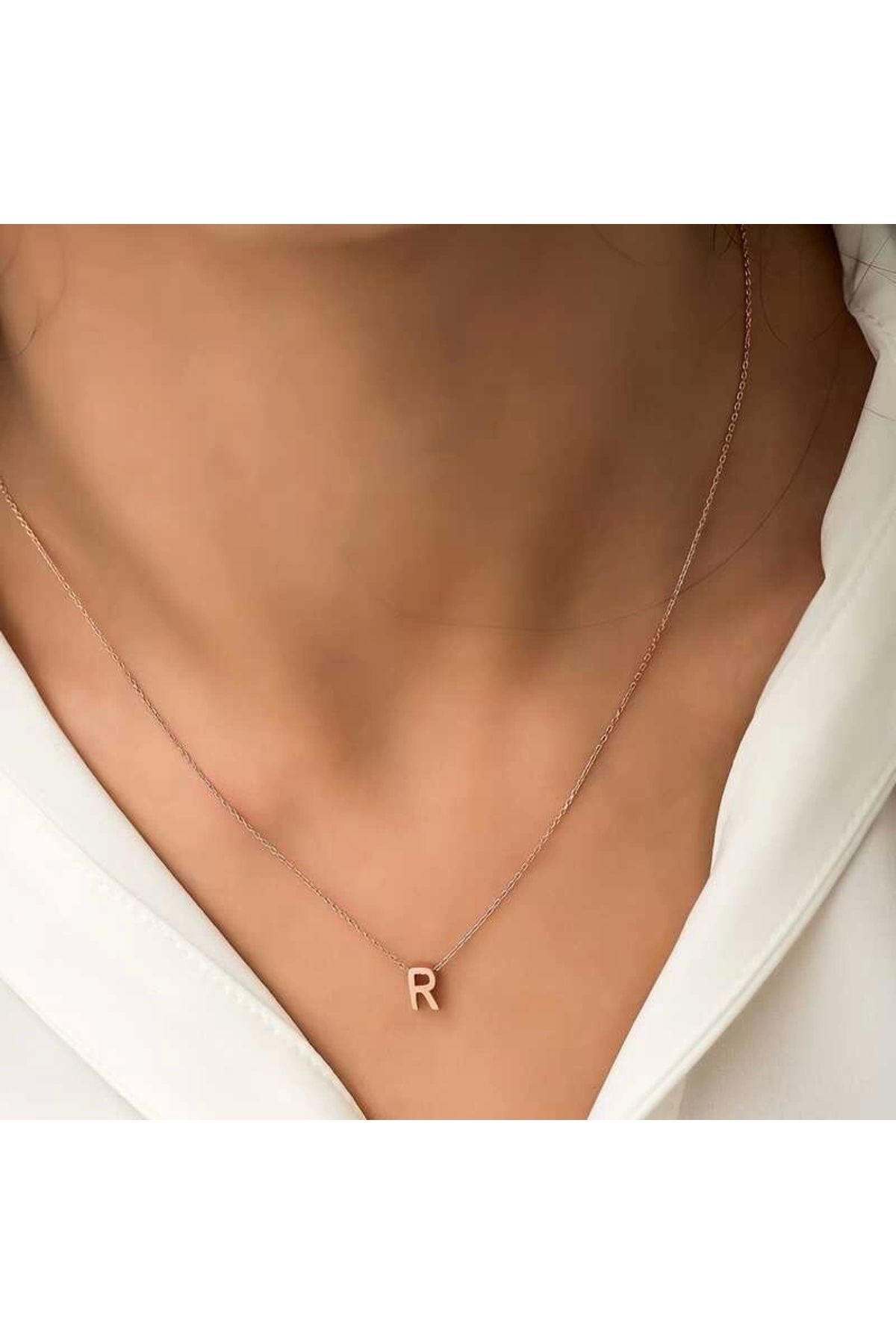 luz&pos Gümüş Rose 3 Boyutlu R Harf Kolye