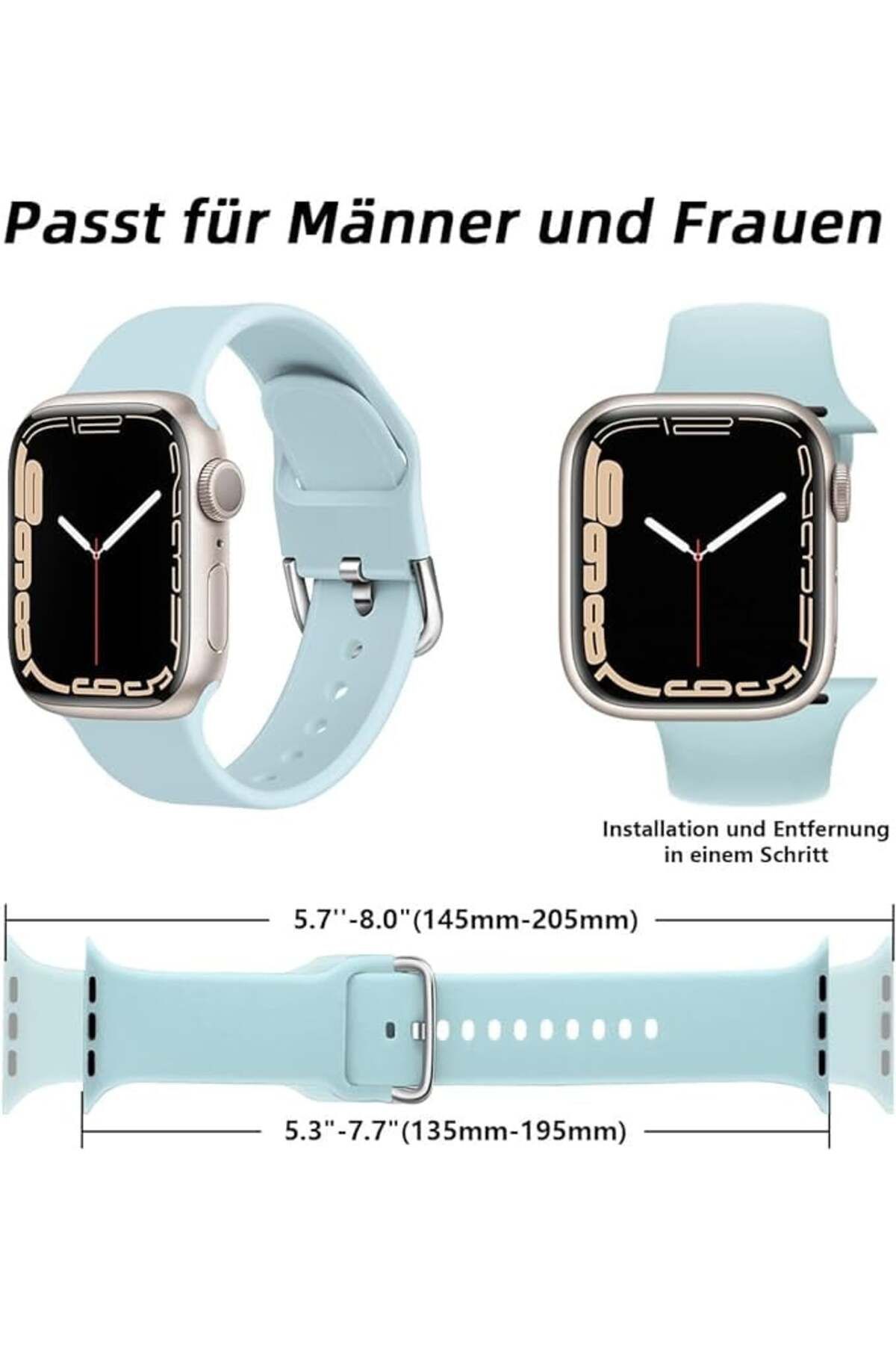 chinbersky-Set de două curele pentru Apple Watch Chinbersky, silicon, albastru/roșu, 42/44/45 mm 5