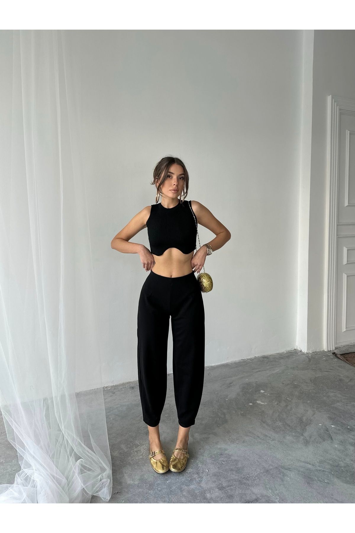 MossMoi Scuba Krep Kumaş Şalvar Model Balon Pantolon