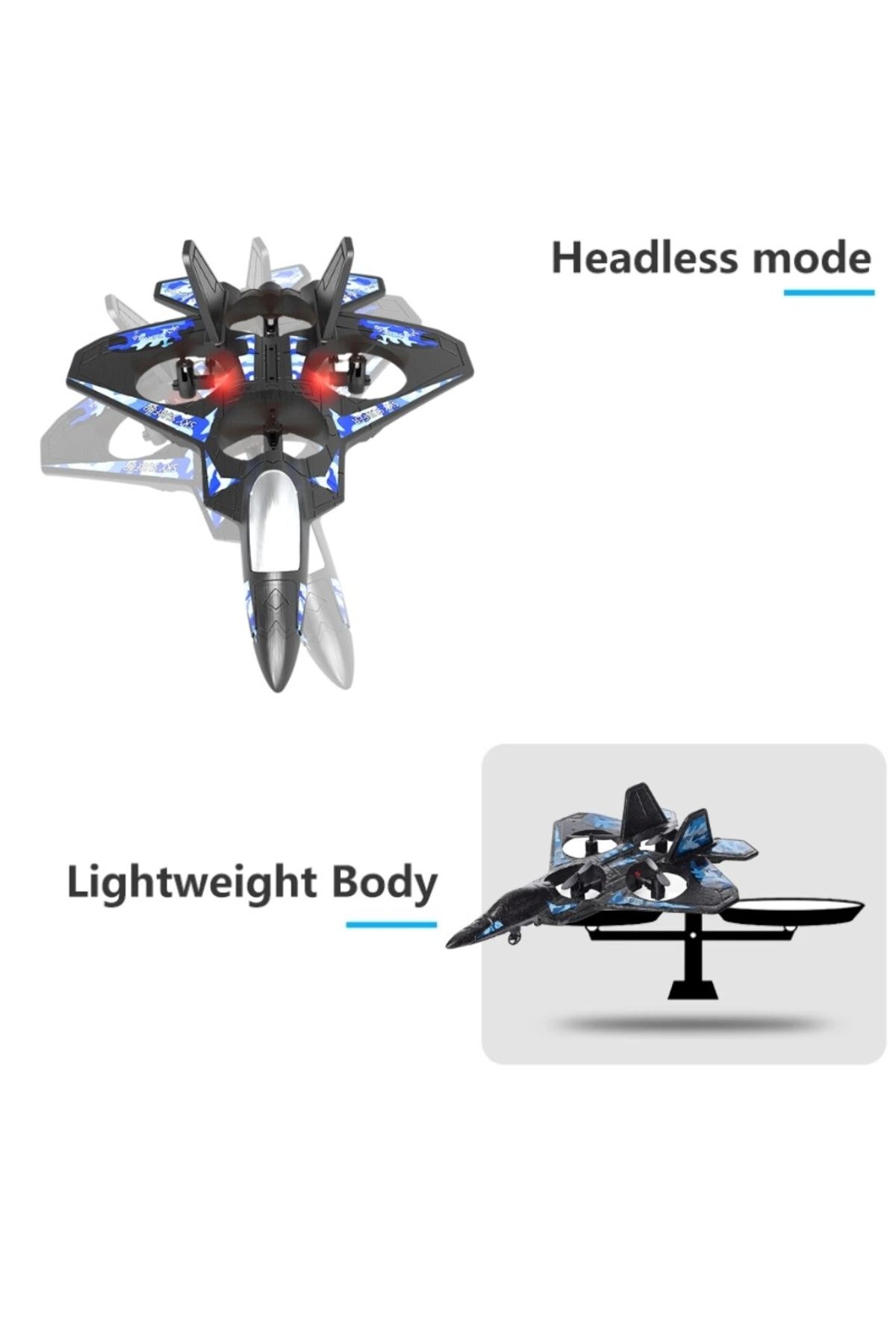iUni-Lc222-a Remote Control Airplane, Thunder Jet X, 360° Acrobatics, Gyroscope, Led Lights, Blue 6