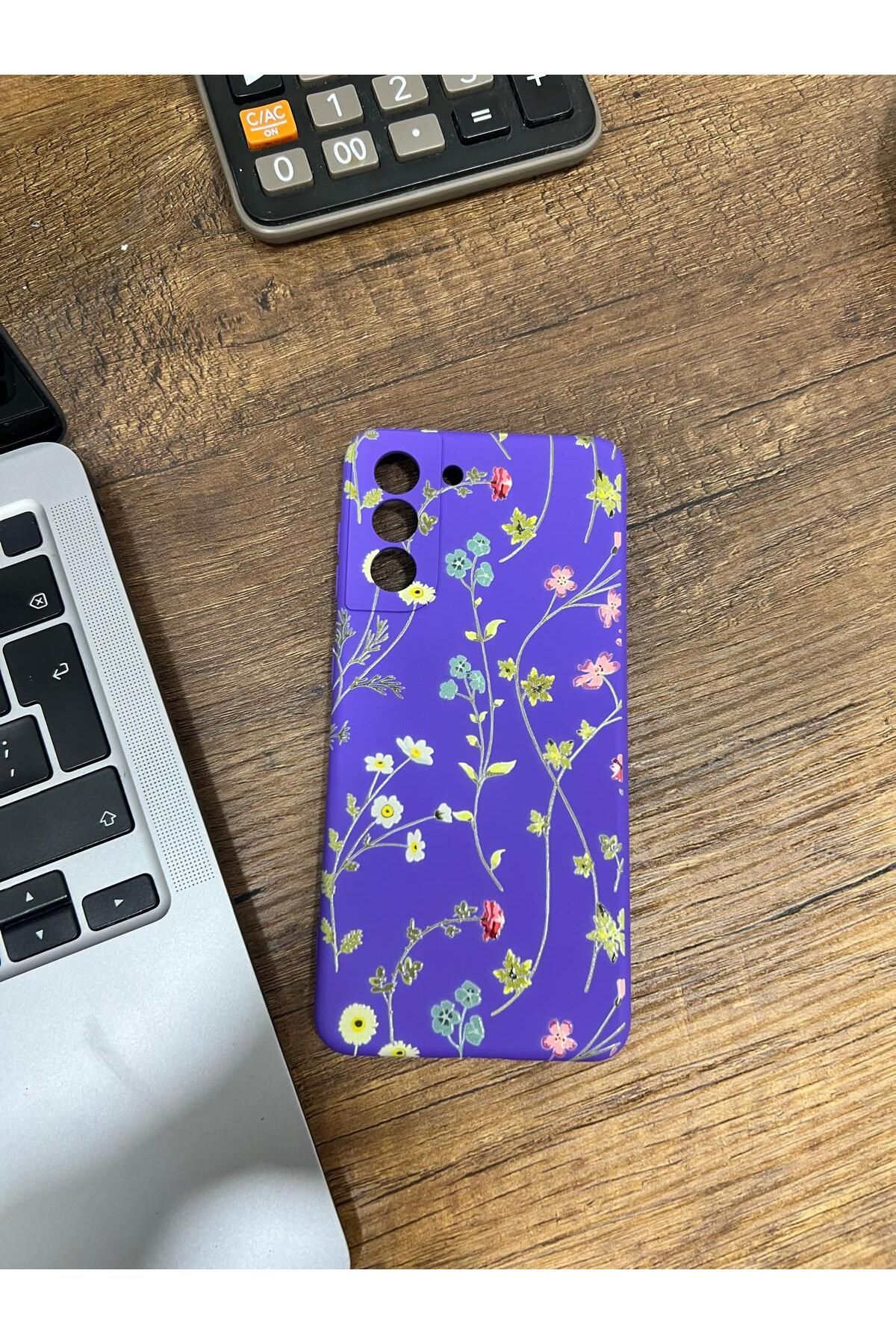HZR Samsung S21 Bahar Çiçekleri Desenli Lacivert Kılıf