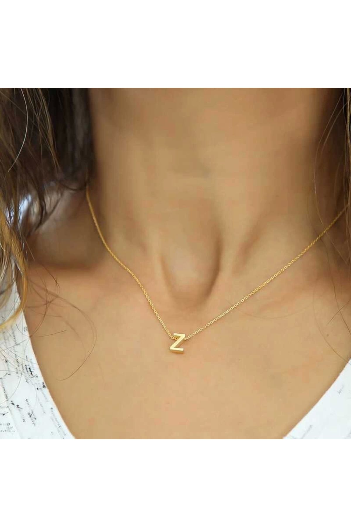 luz&pos Gümüş 3 Boyutlu Z Harf Gold Kolye