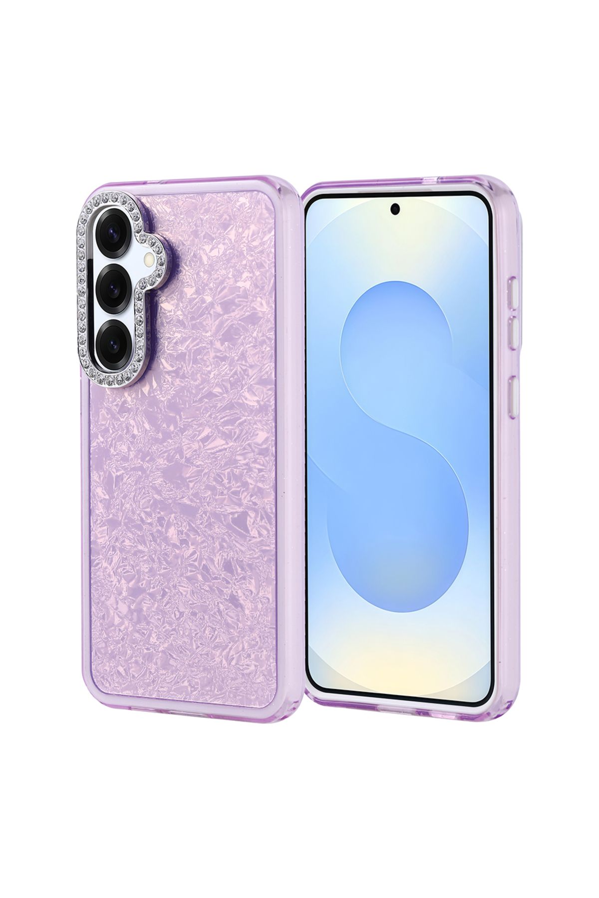 Strap U Samsung Galaxy S25 Plus Kırık Cam Efektli Işıltılı Kılıf Kamera Koruması Taşlı Tasarım Kapi Kapak