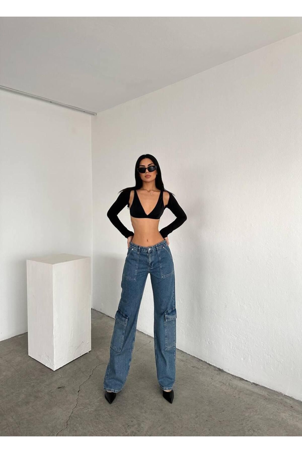 Castivo Fashion Cepli Kargo Jean Pantolon