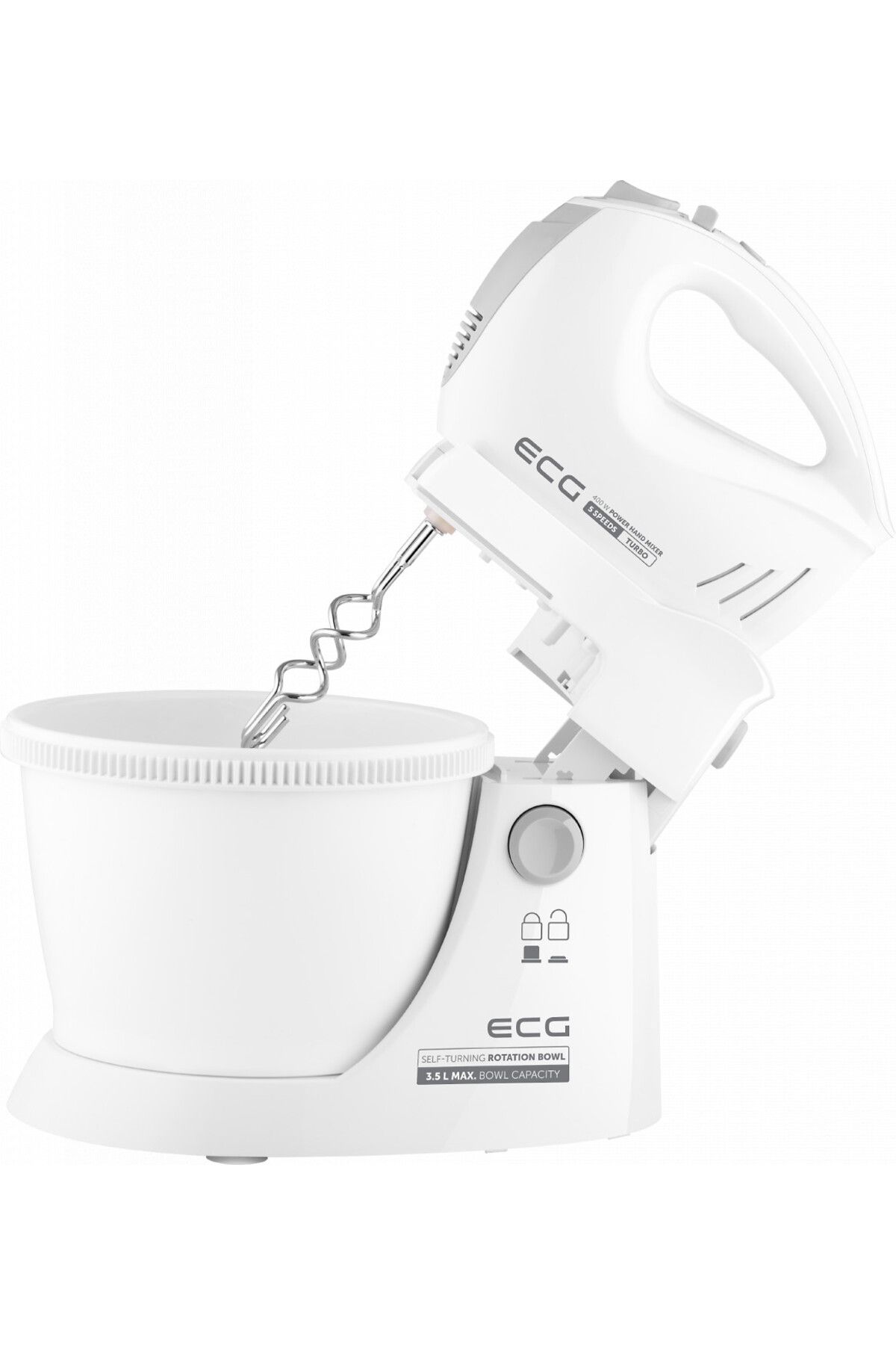 ECG-Hand Mixer With Rotating Bowl Rsm 4052, 400 W, 3.5 L, 5 Speeds, Turbo Function, White 8