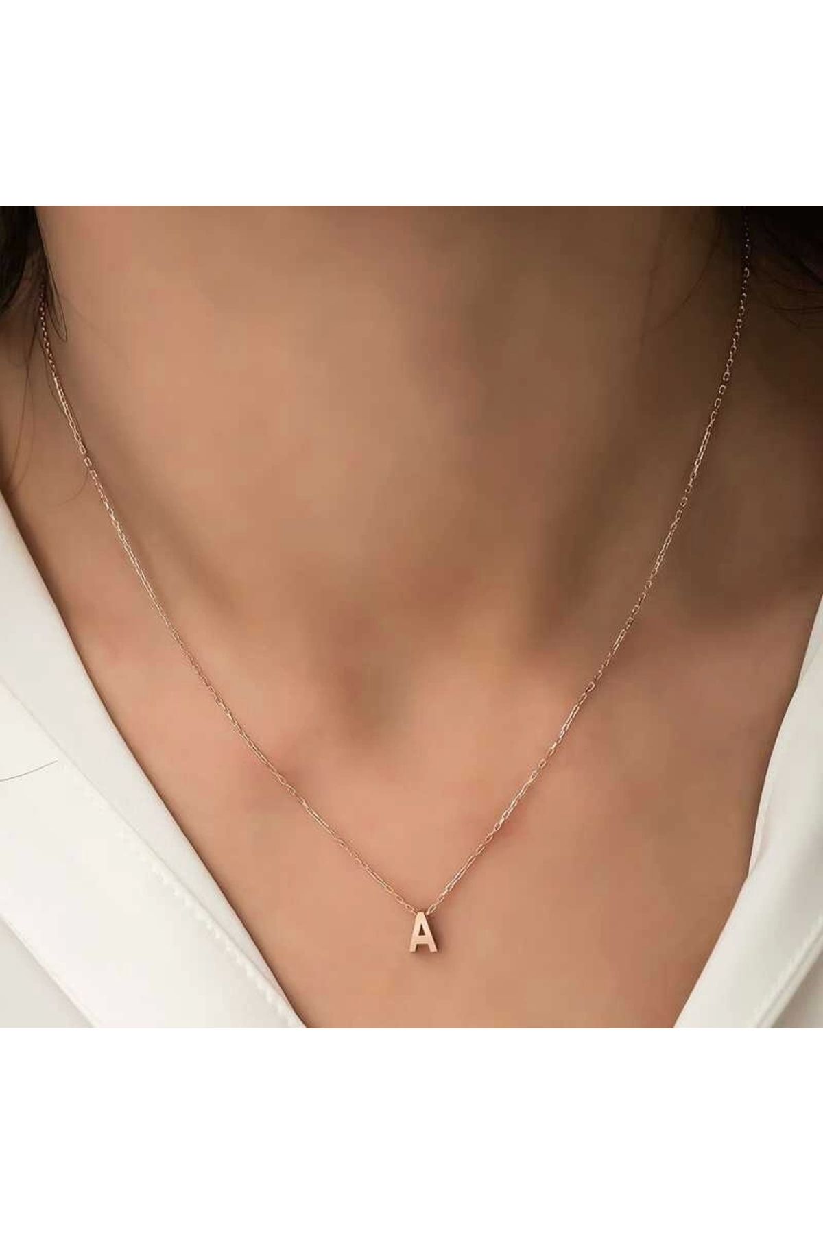 luz&pos Gümüş Rose 3 Boyutlu A Harf Kolye