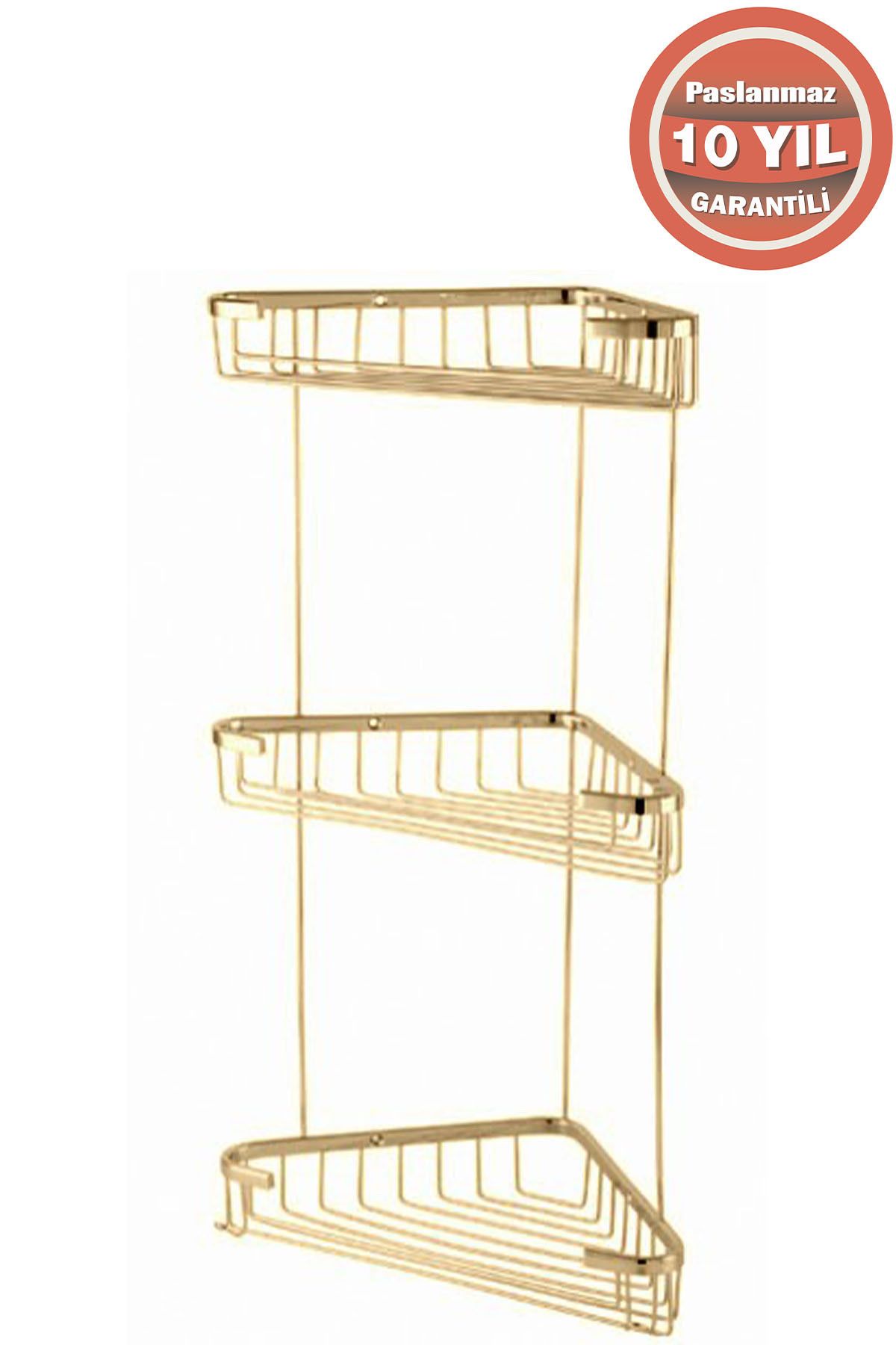ÇELİK BANYO Paslanmaz Pirinç 18x18 cm Şampuanlık Köşe Süngerlik Altın Gold