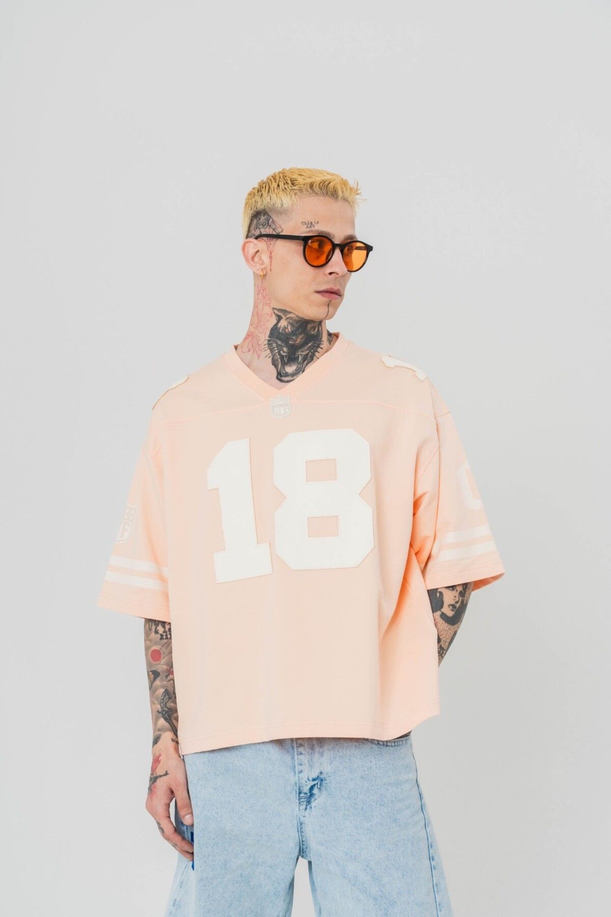 go gang own Guard 18 Patch Nakış Detaylı V Yaka Oversize T-shirt