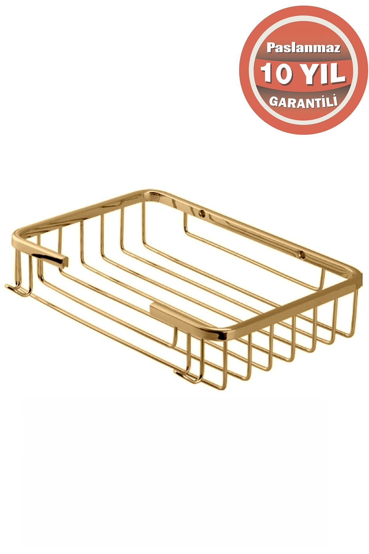 ÇELİK BANYO Paslanmaz Pirinç Taci 22x15cm Şampuanlık Banyo Rafı Süngerlik Altın Gold
