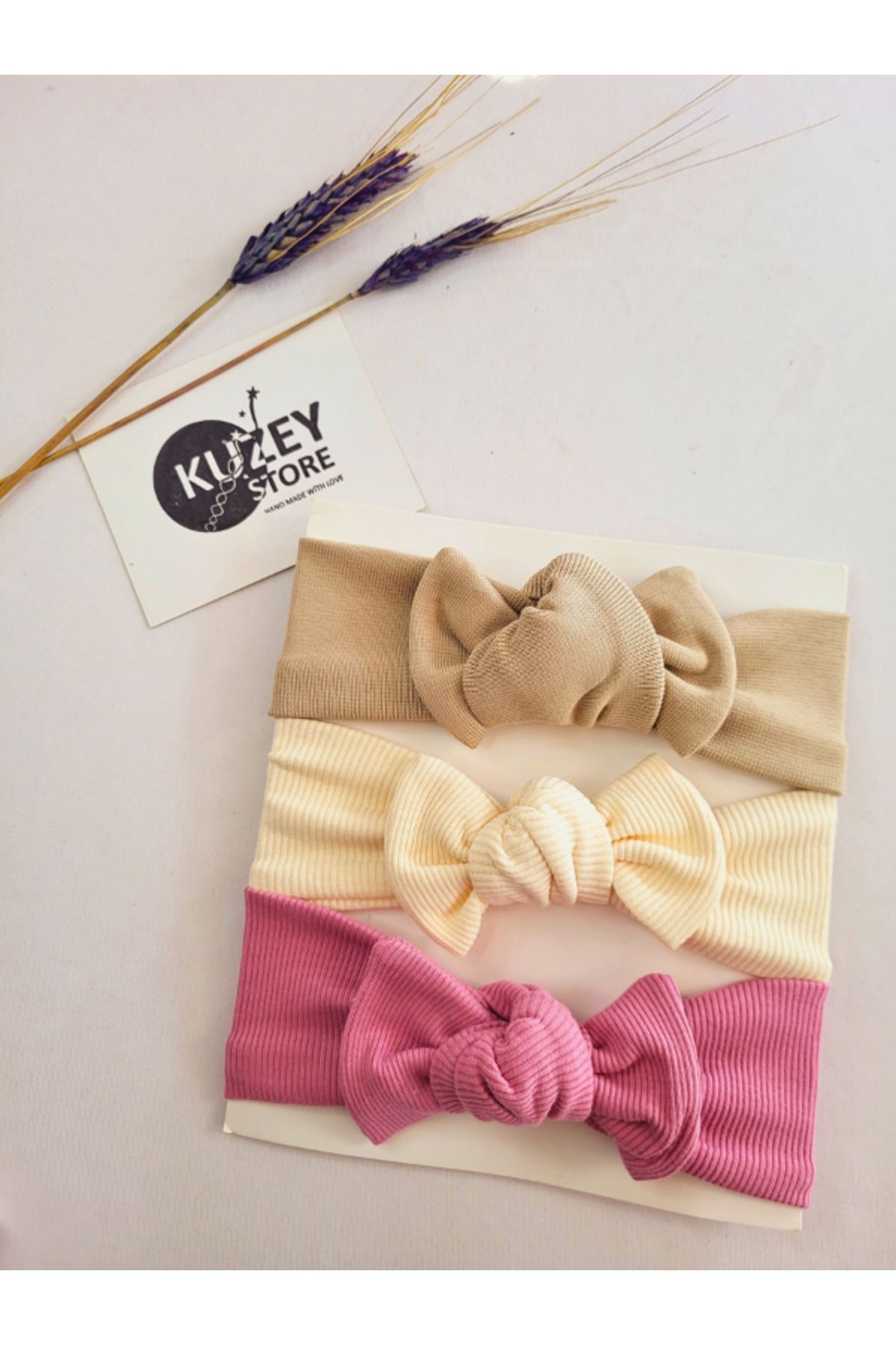 KUZEY STORE Kız Bebek 0-3 Yaş Uyumlu 3'lü Bandana Seti | Pamuklu ve Elastik