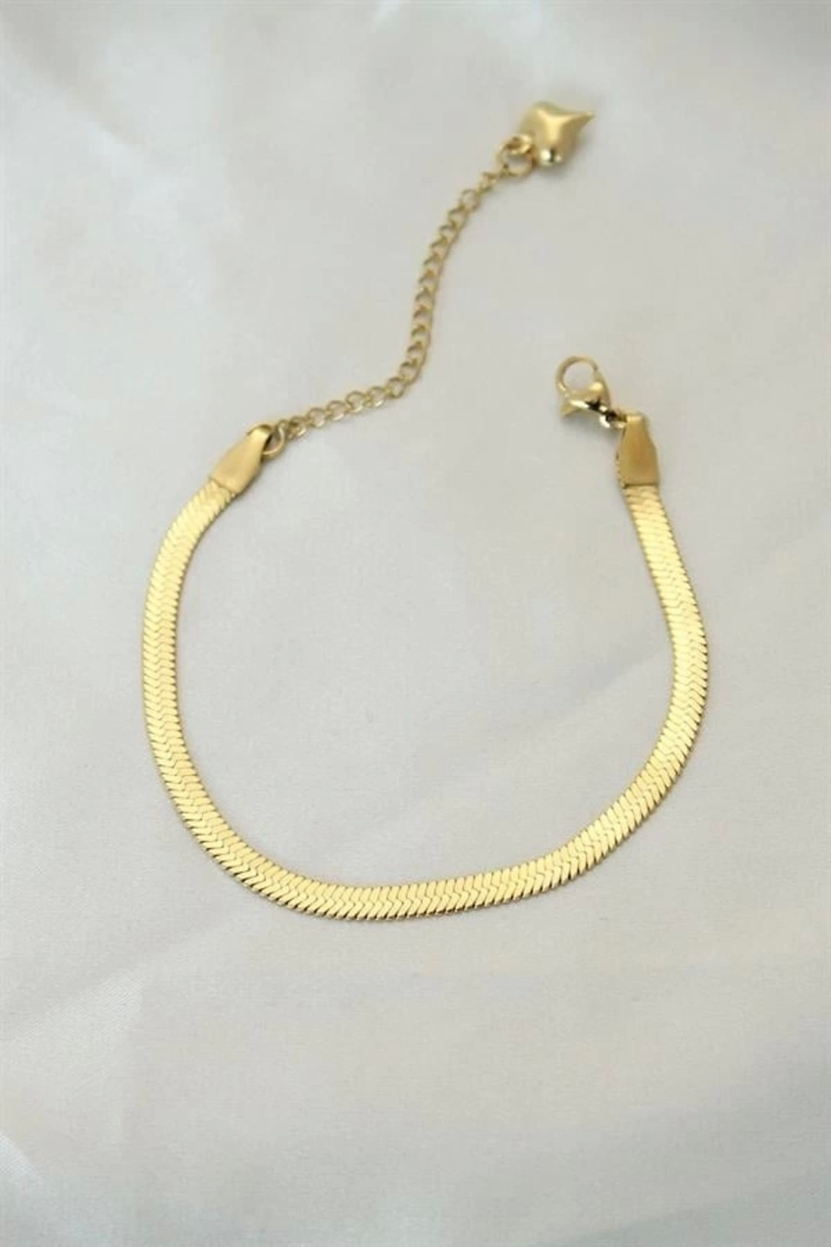 Lale Moda 316L Çelik Gold Renk İtalyan Zincirli Bileklik