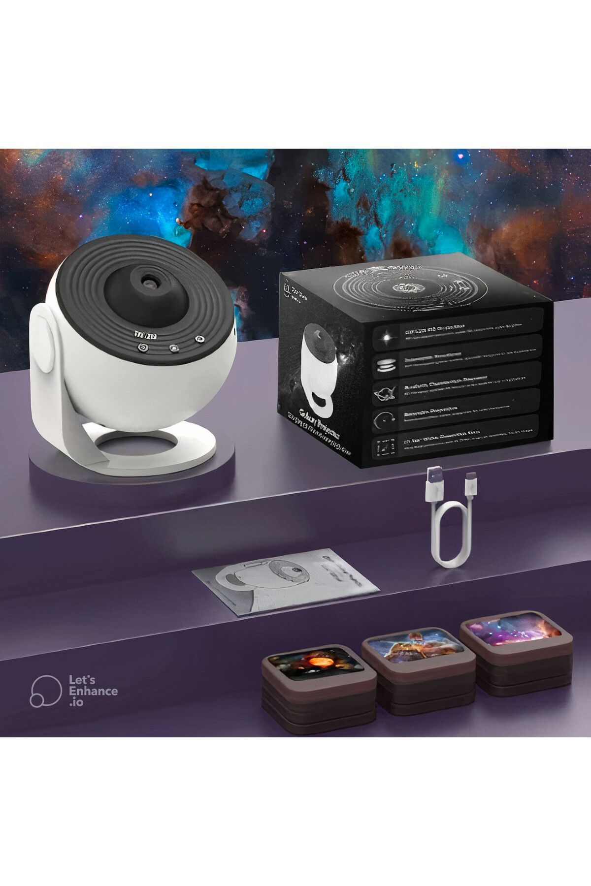 LENA PROSES Galaxy Projektörü, 360 Derece Döndürme Galaxy Gece Lambası 4K