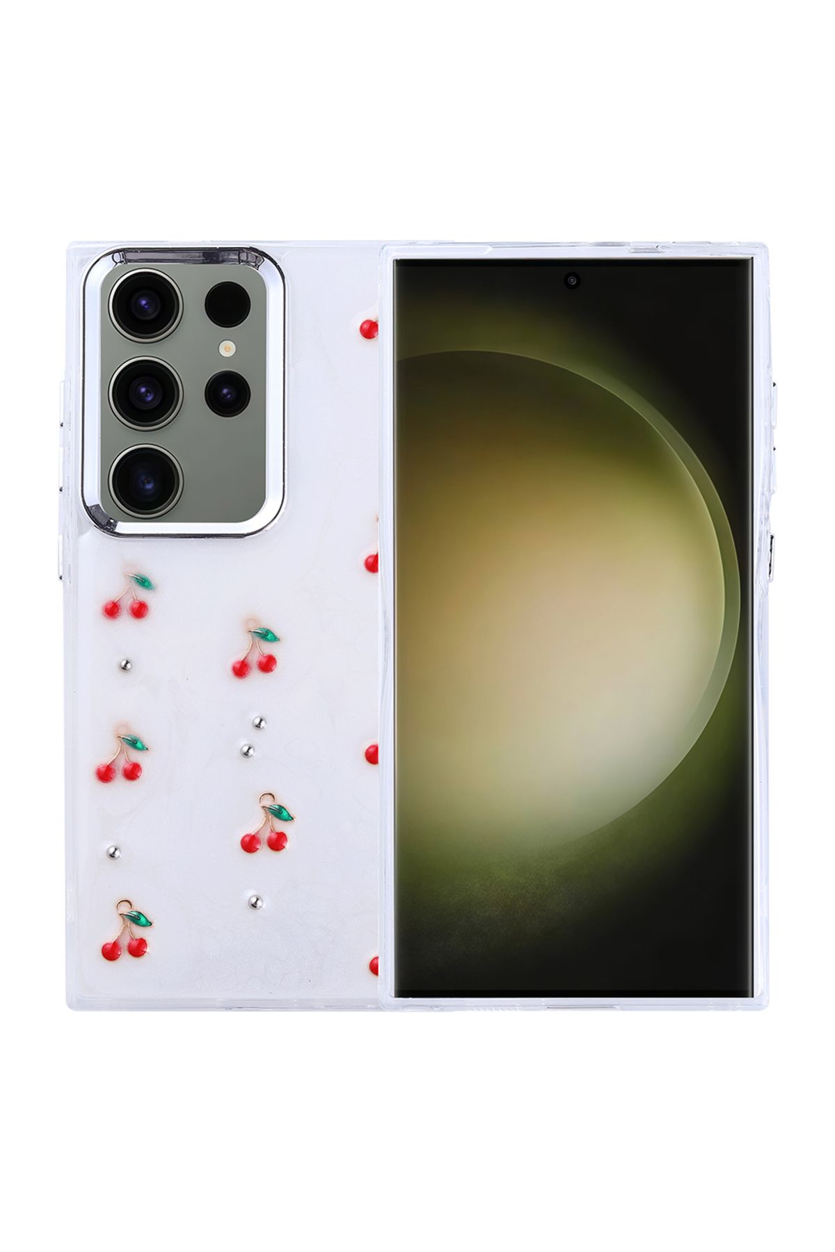 Gpack Samsung Galaxy S25 Ultra uyumlu Kılıf Kenarlar Airbagli Simli Şeffaf Kutup Kapak Kırmızı