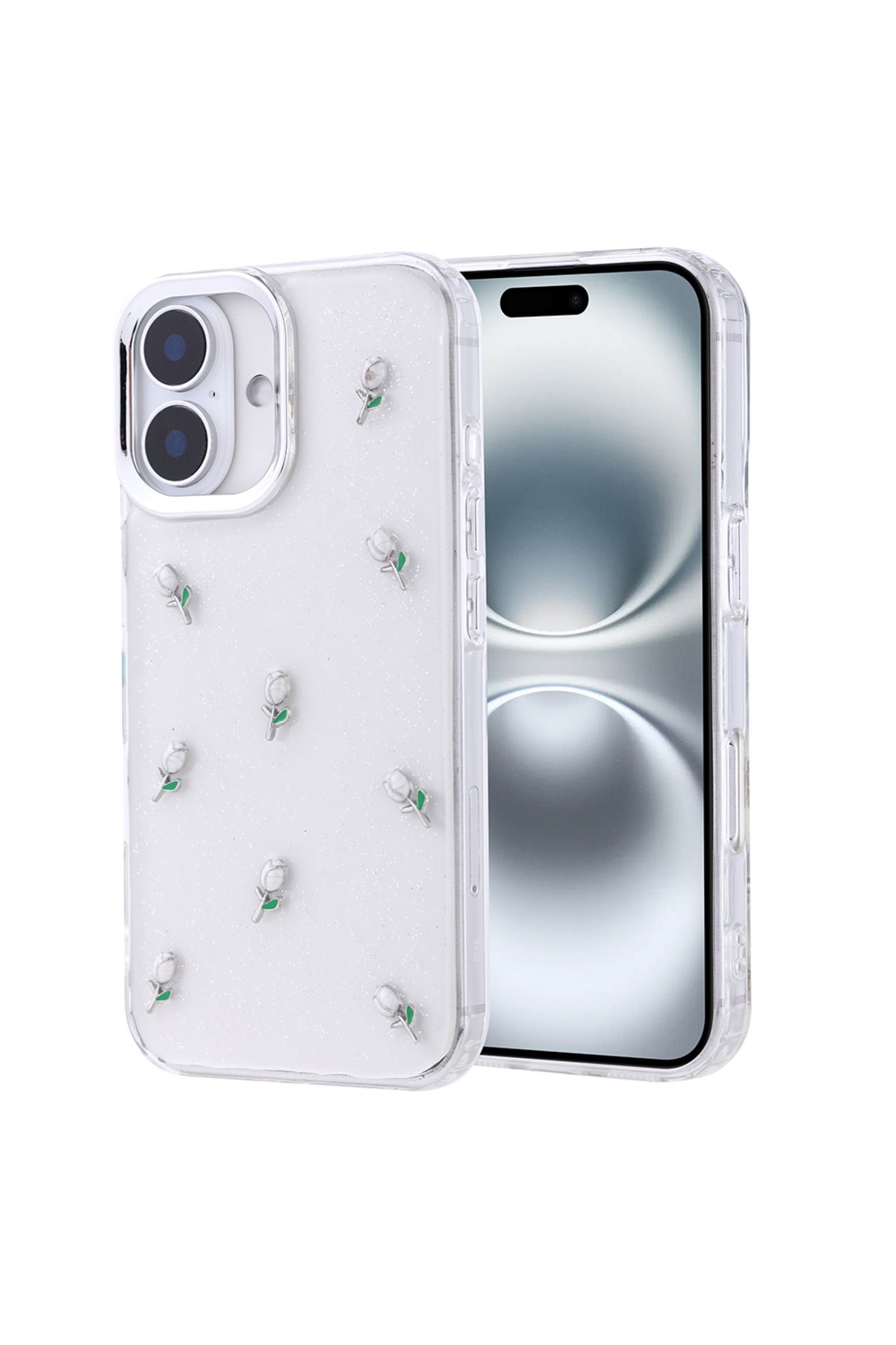 Gpack iPhone 16 Plus uyumlu Kılıf Kenarlar Airbagli Simli Şeffaf Kutup Kapak Yeşil