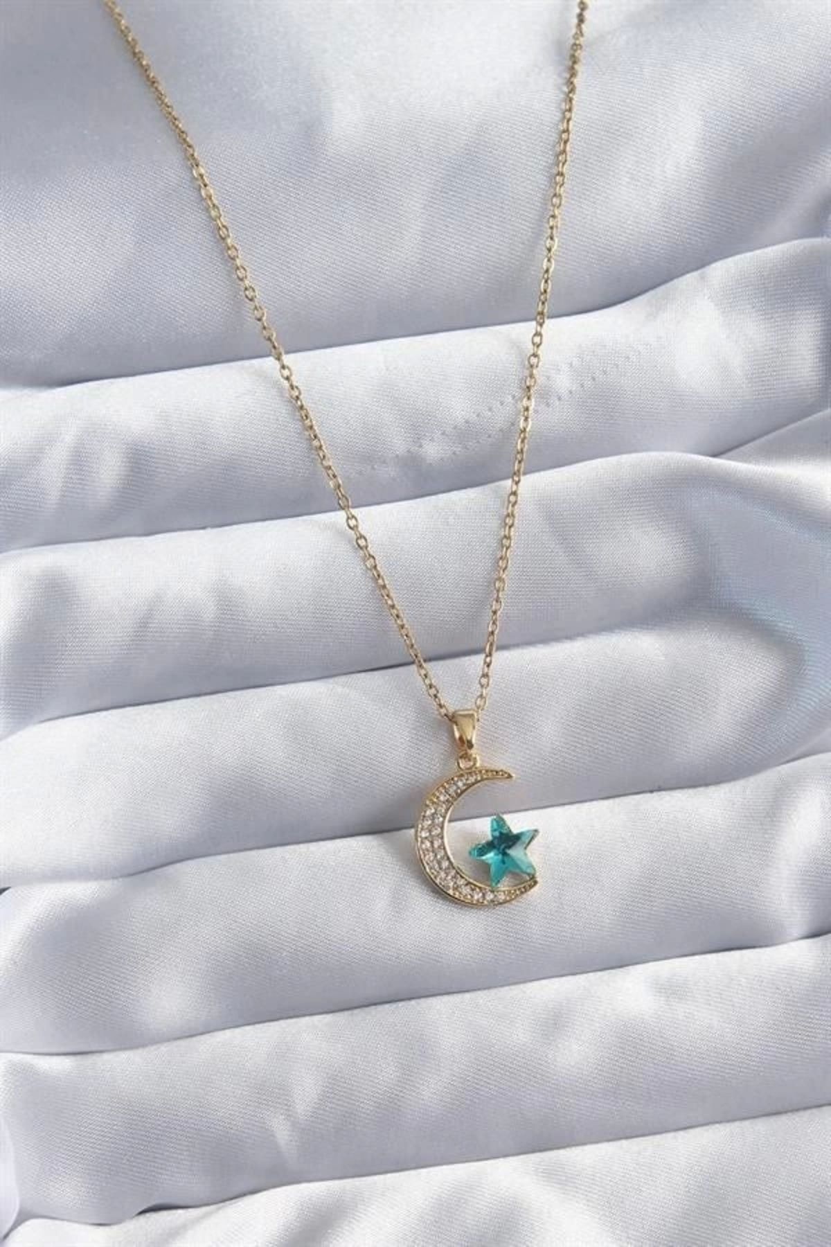 Lale Moda 316L Çelik Gold Renk Zincir Zirkon Taş Detay Hilal Yıldızı Figür Kadın Kolye