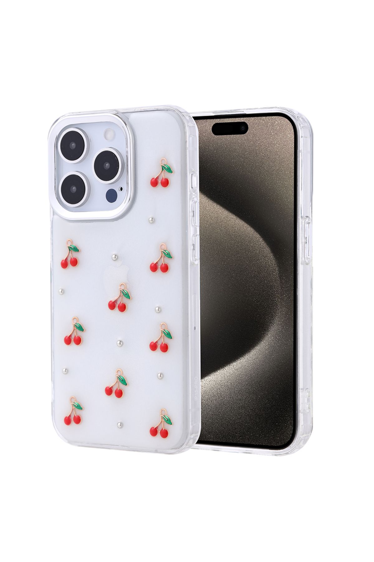 Gpack iPhone 15 Pro uyumlu Kılıf Kenarlar Airbagli Simli Şeffaf Kutup Kapak Kırmızı
