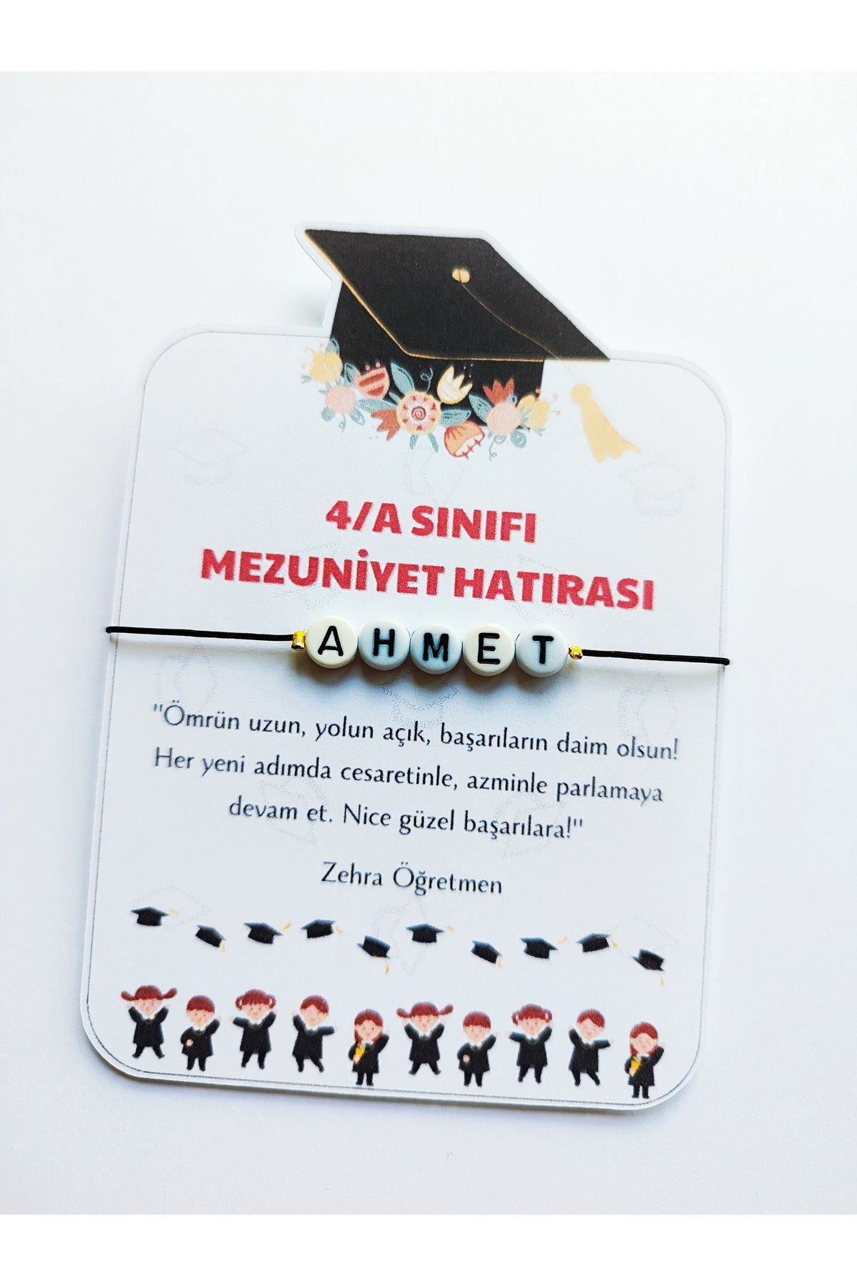 Kiraz Craft Okul Mezuniyet Hediyesi (1 Adet) İsimli Bileklik - Karne Hediyesi - Şans Bilekliği - (Kişiye Özel)