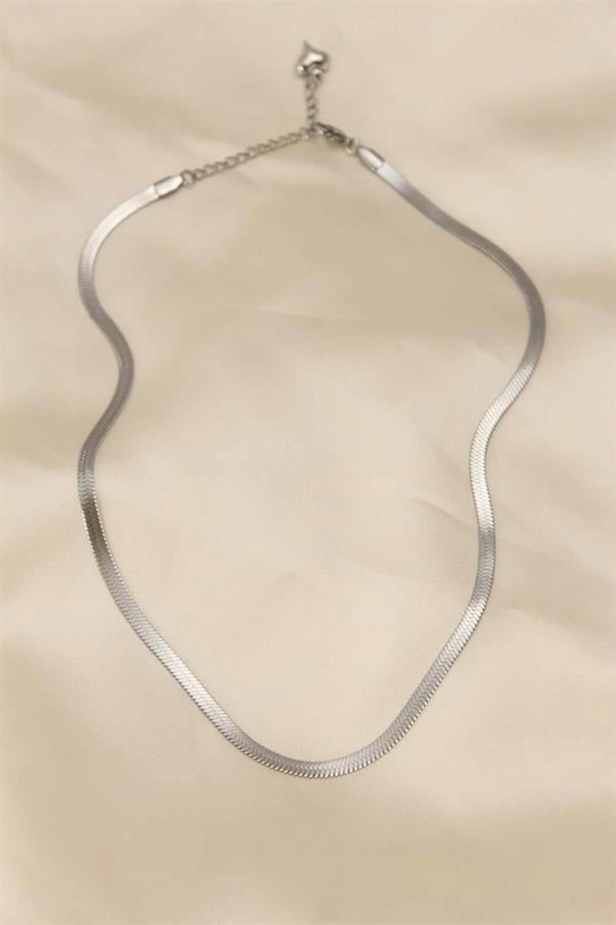 Lale Moda 316L Çelik Silver Renk 45 cm İtalyan Zincir Model Kadın Kolye