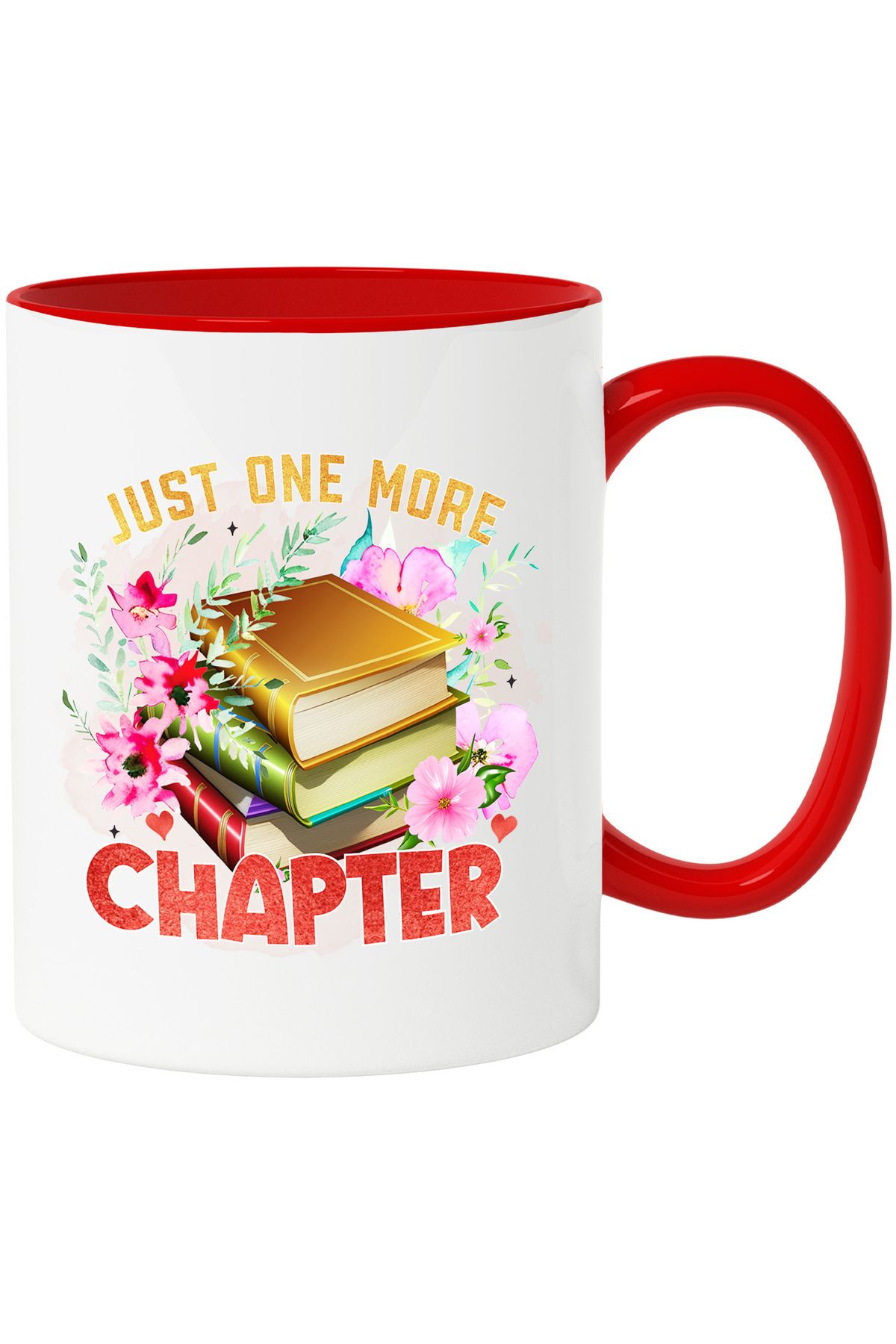 StoryGift Romania-Mug with a stack of books with the message "Just one more chapter", just one more chapter, With ,STG. 1