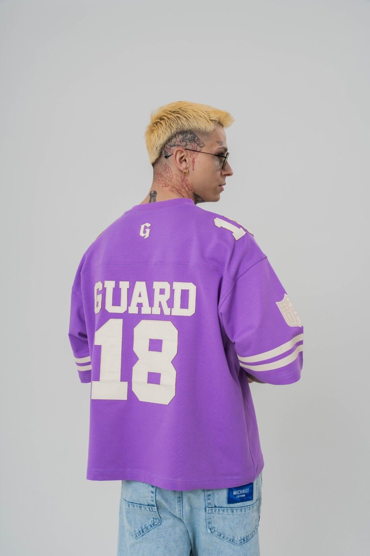 go gang own Guard 18 Patch Nakış Detaylı V Yaka Oversize T-shirt