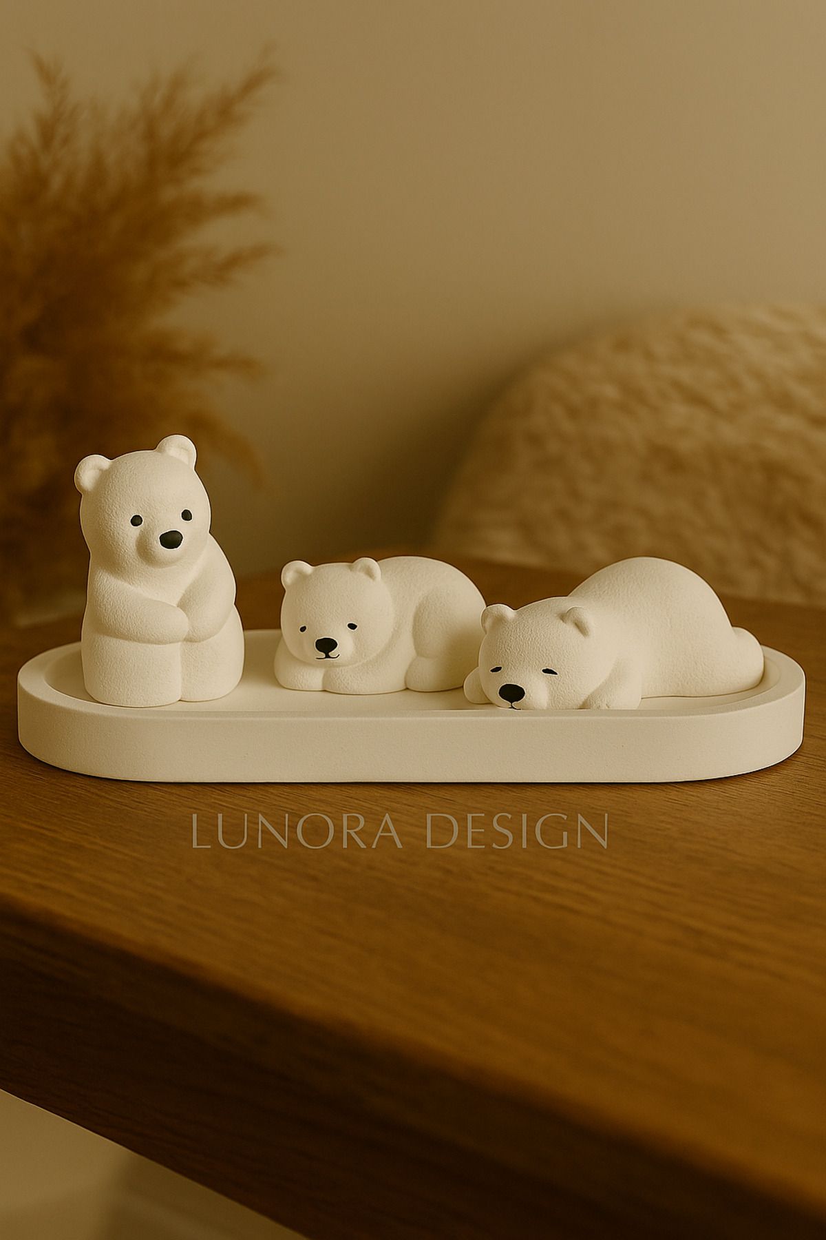 Lunora Design El Yapımı Kutup Ayısı Dekor Seti – 3'lü Mini Figürler | Lunora Design