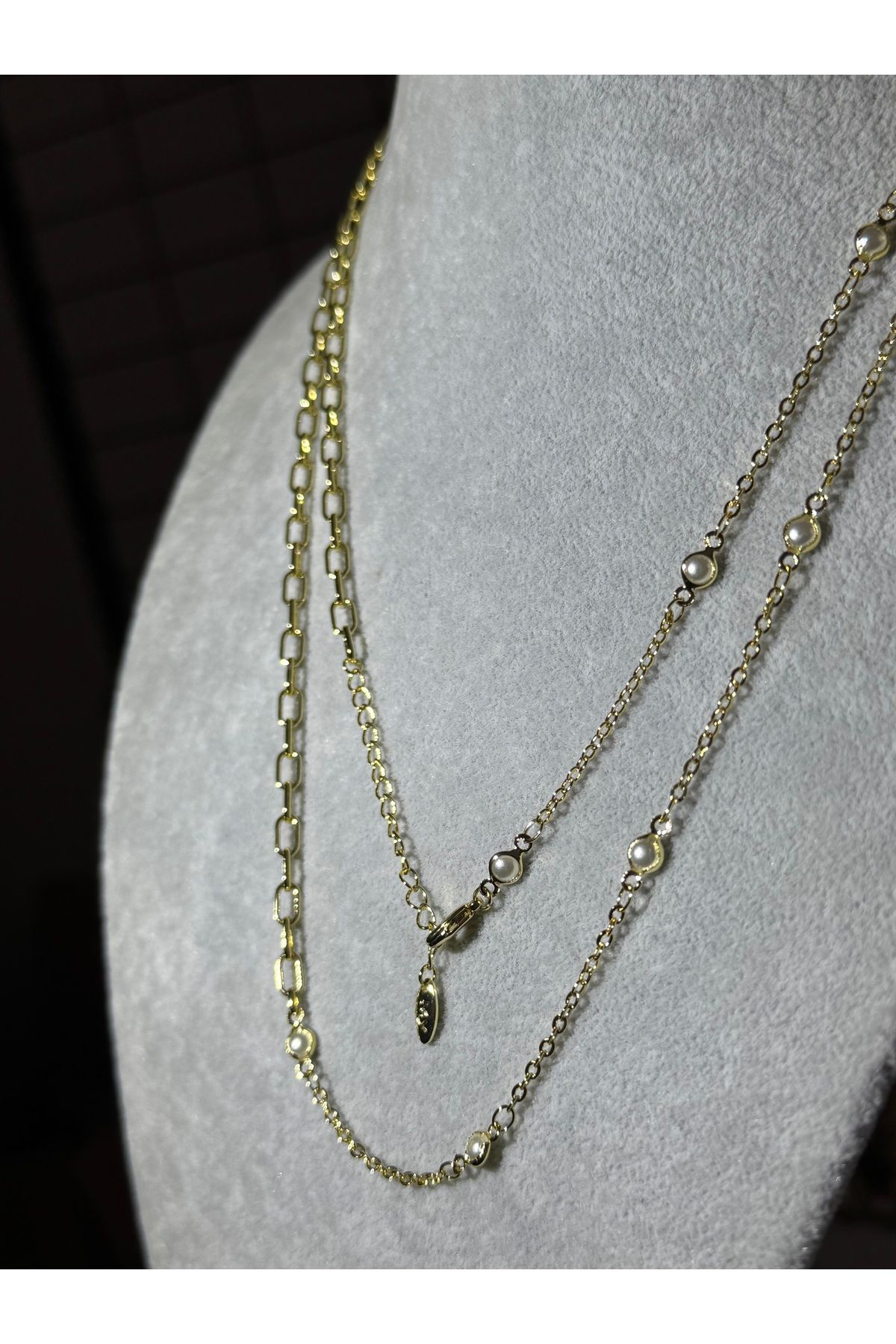 XUPING JEWELRY 18K kadın inci detaylı çelik kolye paslanmaz kararmaz