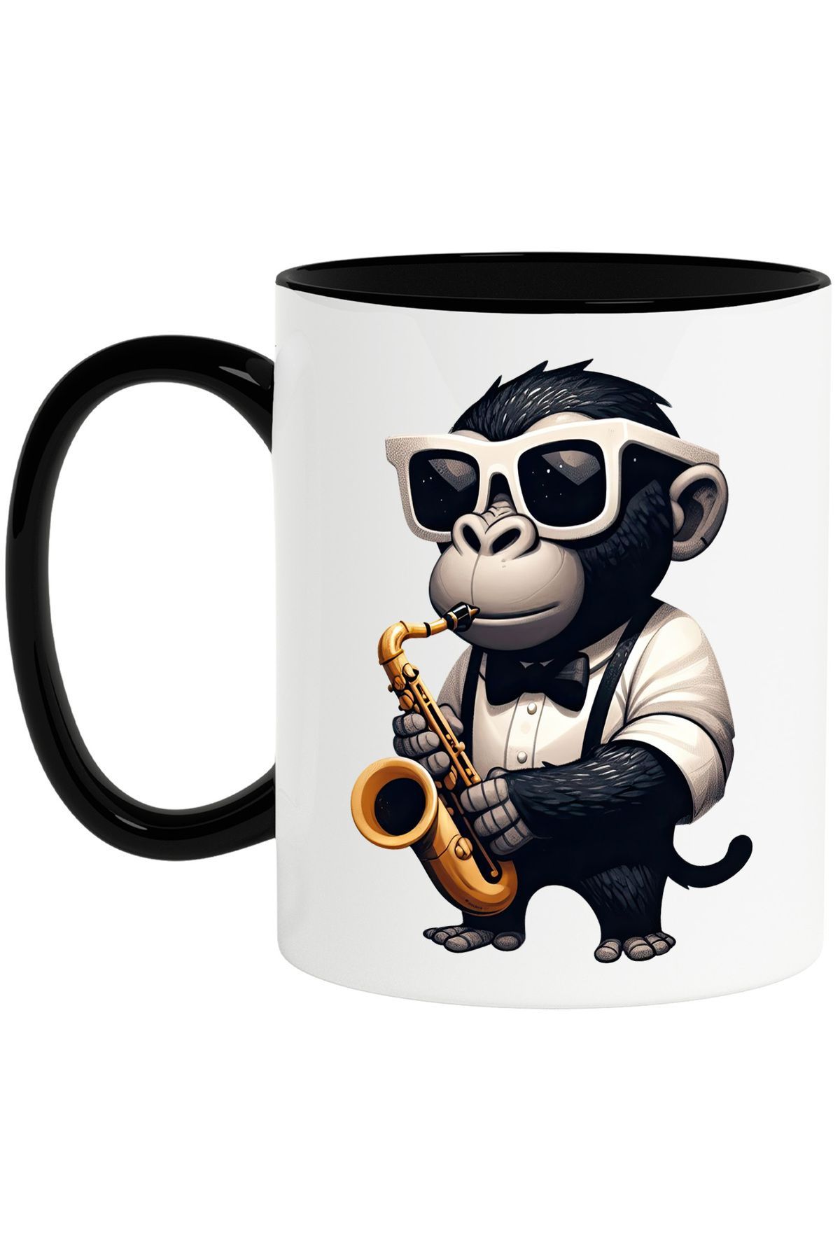 StoryGift Romania Cana Cu Un Cimpanzeu Care Canta La Saxofon, Ilustratie, Muzica, Instrument Muzic, Cu ,stg - One Size