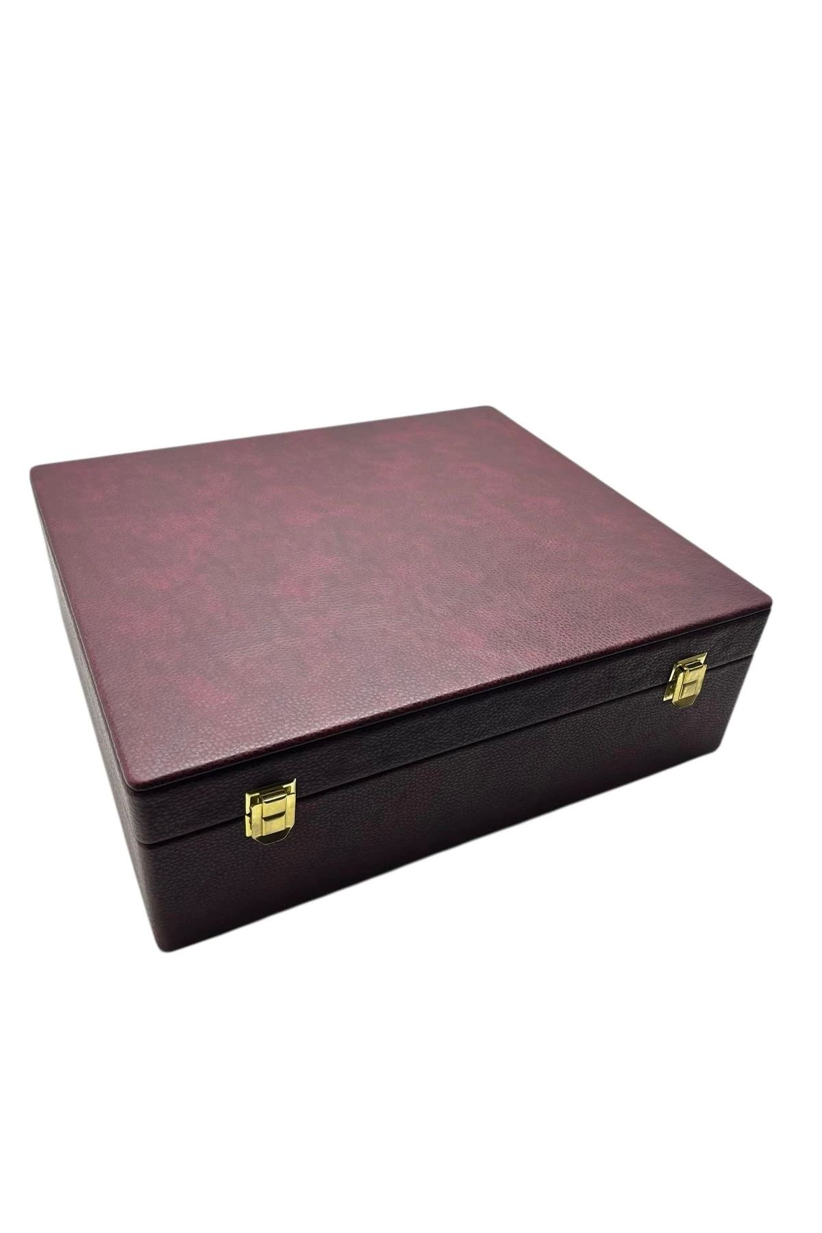 MeGass Dekor Deri Kumaş Bordo Renk 40/35/13 cm Takı Sergileme Saklama Kutusu