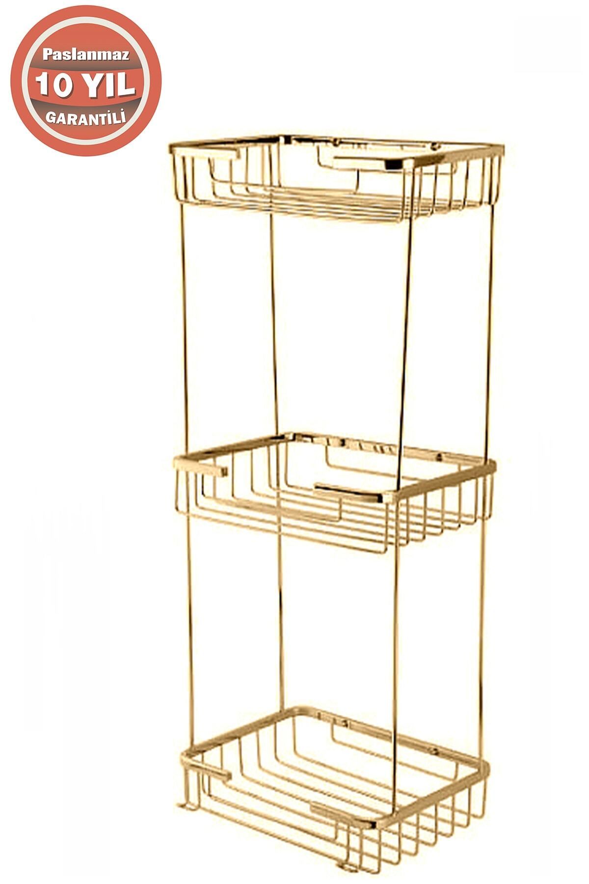 ÇELİK BANYO Paslanmaz Pirinç Taci 22x15cm Şampuanlık Banyo Rafı Altın Gold