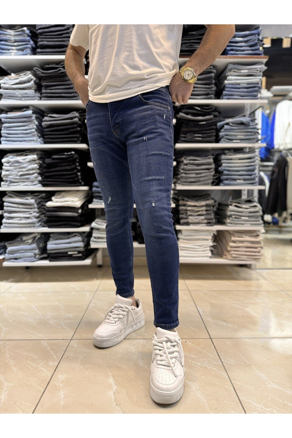 Casualmen32 Yırtık Detay Koyu Mavi Skinny Jean 137CslKe