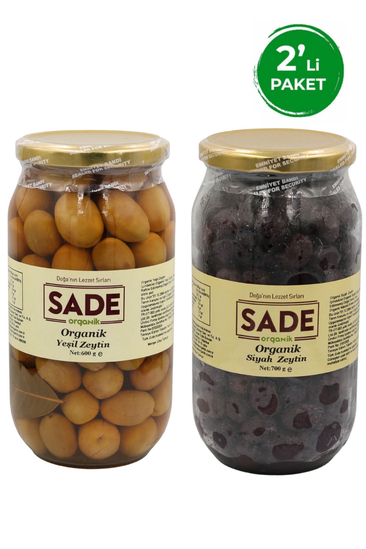 Organik Yeşil Zeytin 600 gr Ve Organik Siyah Zeytin 700 gr 2'li Paket