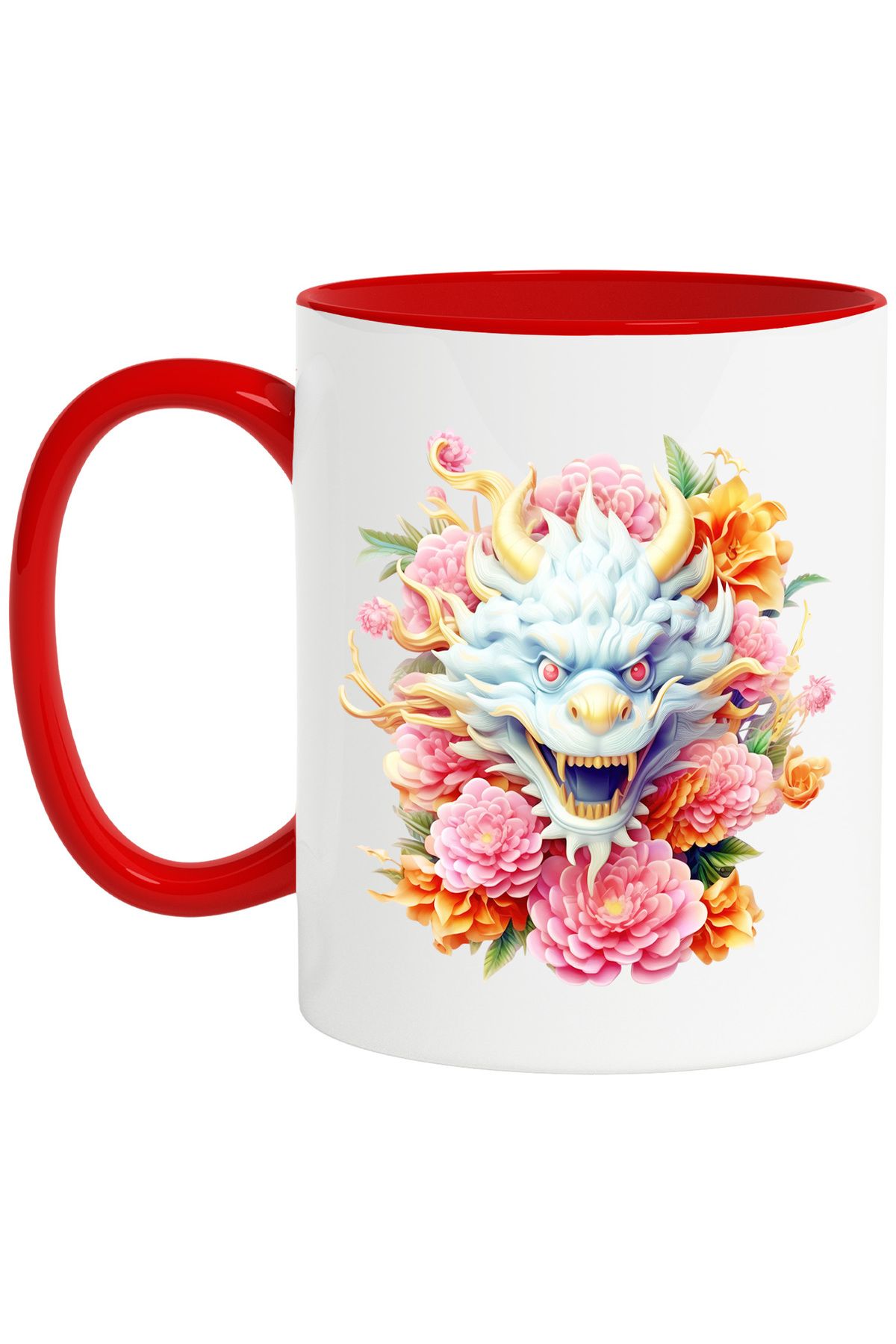 StoryGift Romania-Mug with a Chinese dragon, illustration, popcorn, pink, new year, China, year of the rat, With ,STG 1