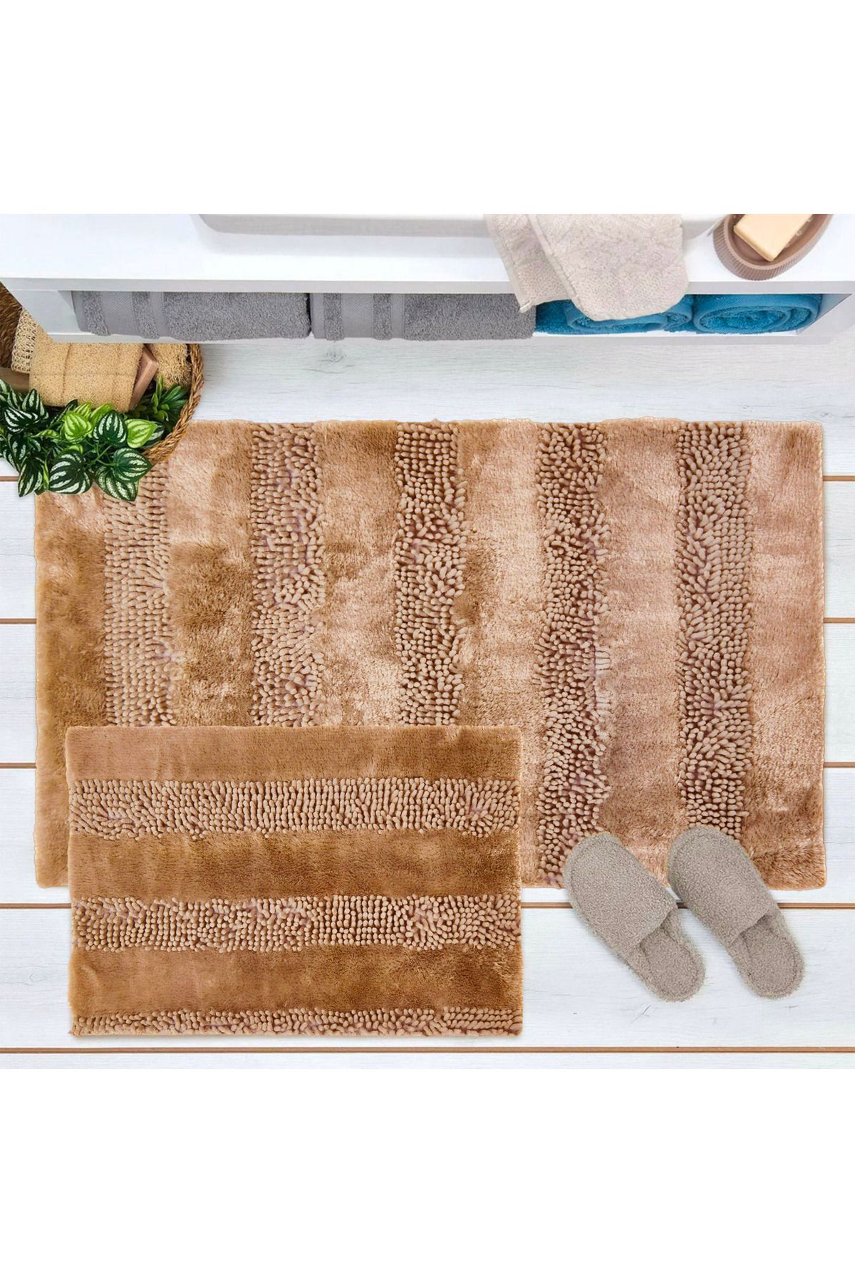 Evidea Soft Line 2'li Banyo Paspası - Vizon - 60x90 cm + 45x60 cm