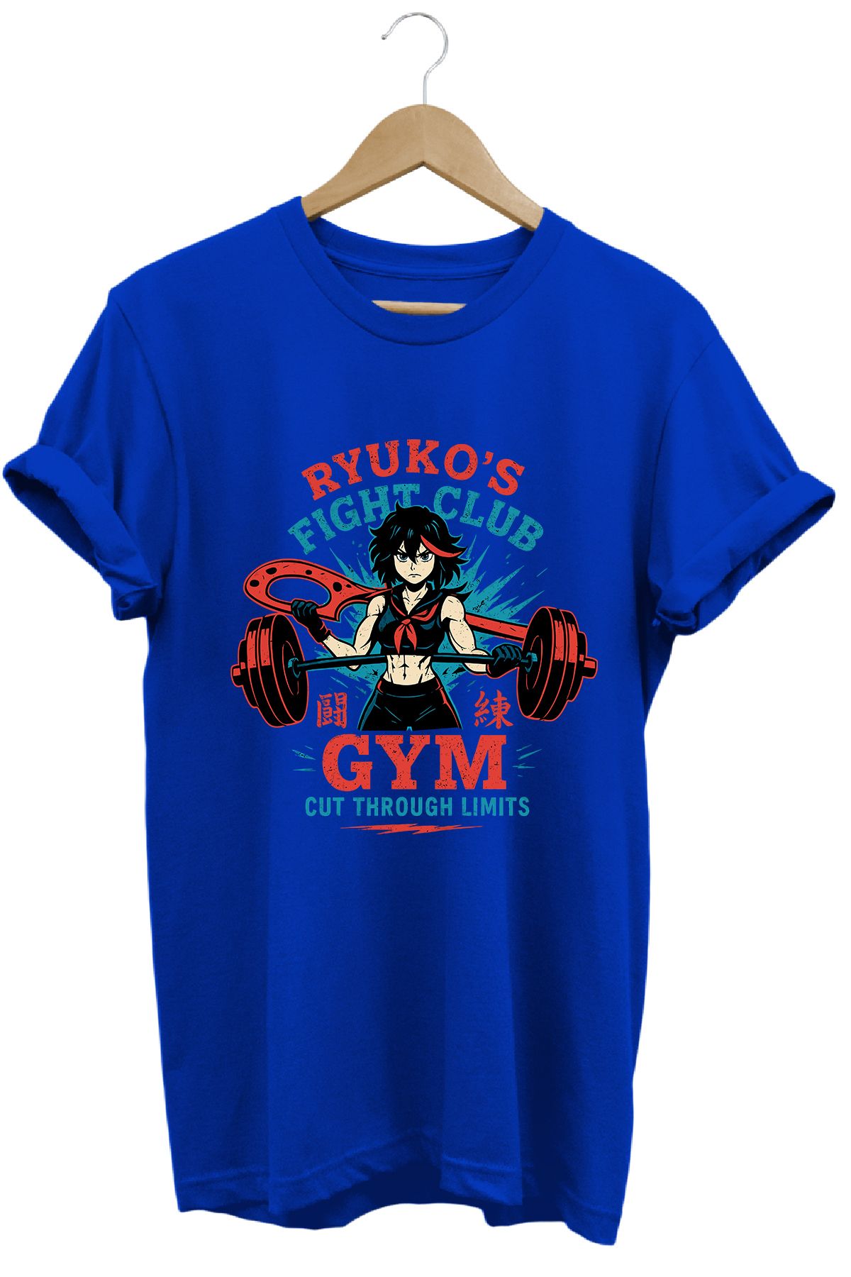 remonz Kadın Ryuko Matoi Gym Baskılı Regular Fit %100 Pamuklu Tişört Geniş Renk ve Beden