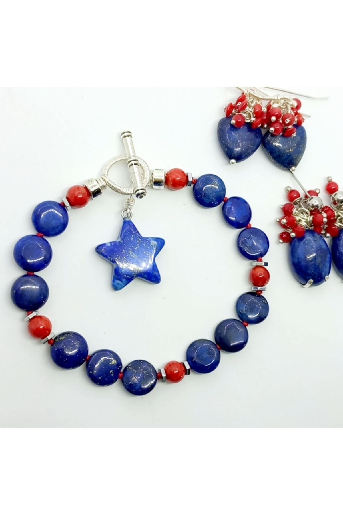 Sibelce 2283 Lapis lazuli Mercan el yapımı düğümlü bileklik