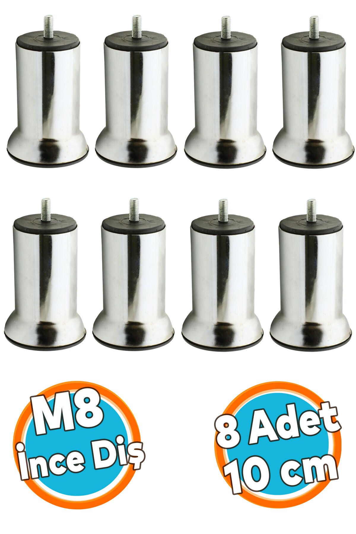 NZB Mobilya Metal Kanepe Puf Baza Koltuk Orta Destek Ayağı M8 Civata Krom Metal Ayak 10 Cm 4 Adet