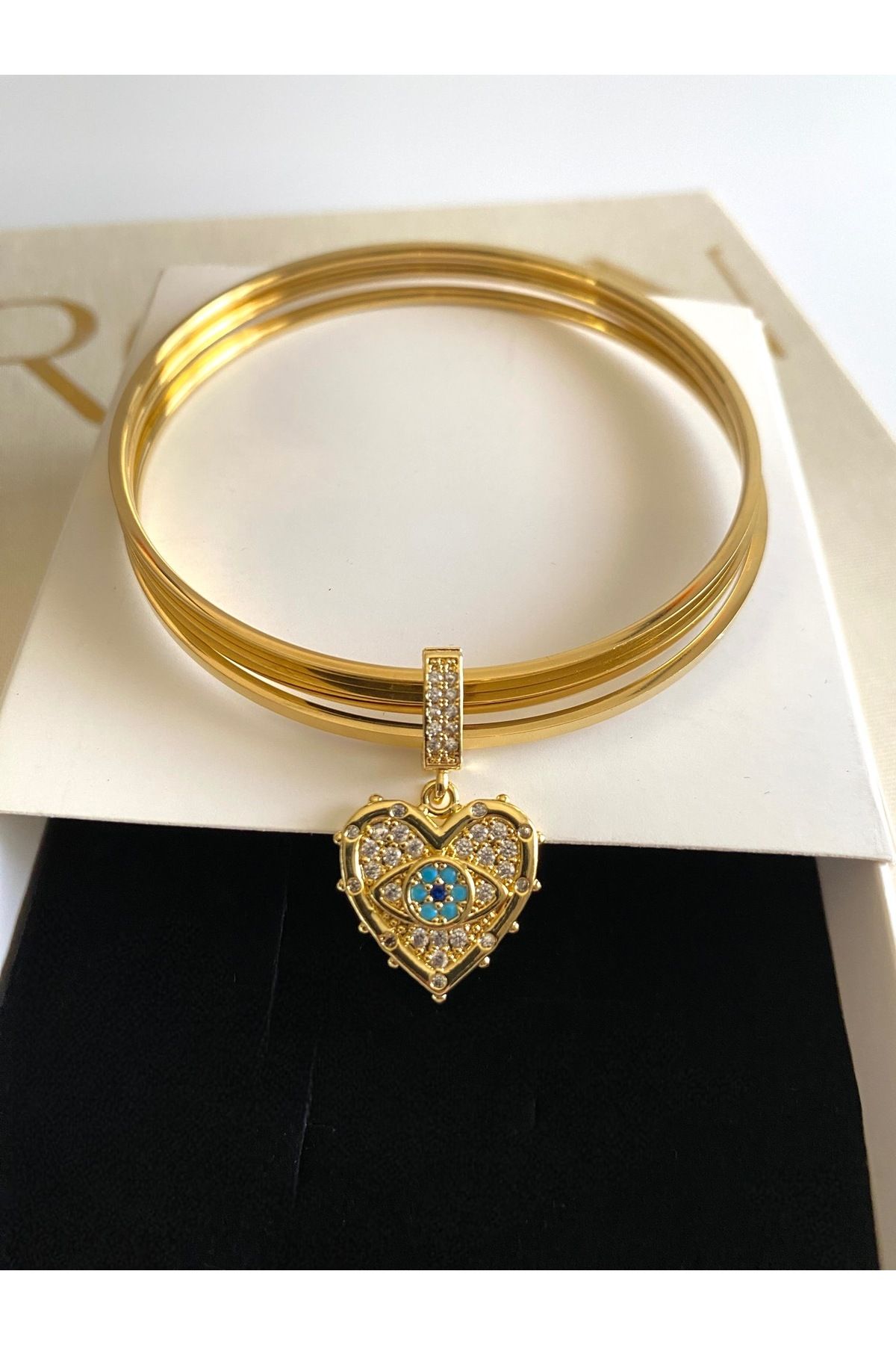 FIERA JEWELRY Göz Detay Charm 3 Lü Çelik Ajda Bilezik 65mm