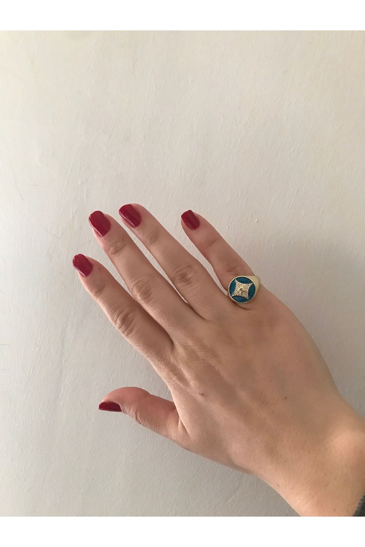 shop PASLANMAZ ÇELİK BOHEM TARZ AYARLANABİLİR HER PARMAK İLE UYUMLU GOLD MAVİ RENKLİ YÜZÜK