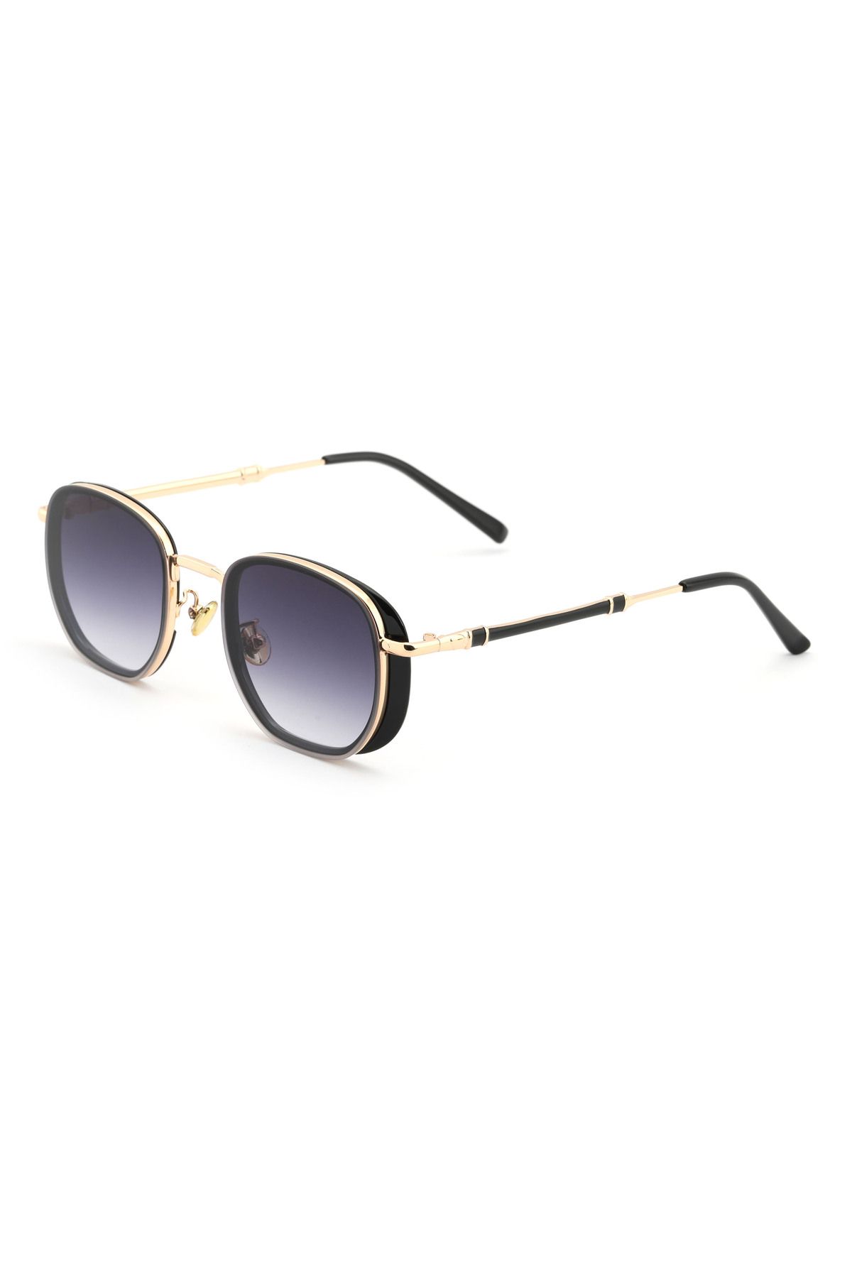 Angel Eyes Geometrik Tasarım Gold Siyah Çerçeve Siyah Cam Kadın%Erkek Güneş Gözlüğü CE BELGELİ UV400 KORUMALI