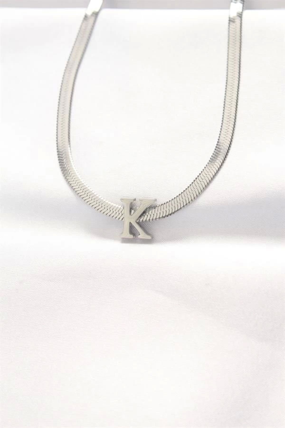 Lale Moda 316L Çelik K Harfli Silver Renk İtalyan Zincirli Kolye