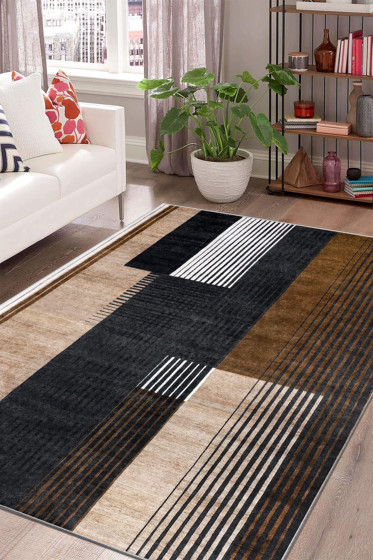 Argento Makinede Yıkanabilir Kaymaz Taban Leke Tutmaz Mavi Salon Halısı ve Yolluk