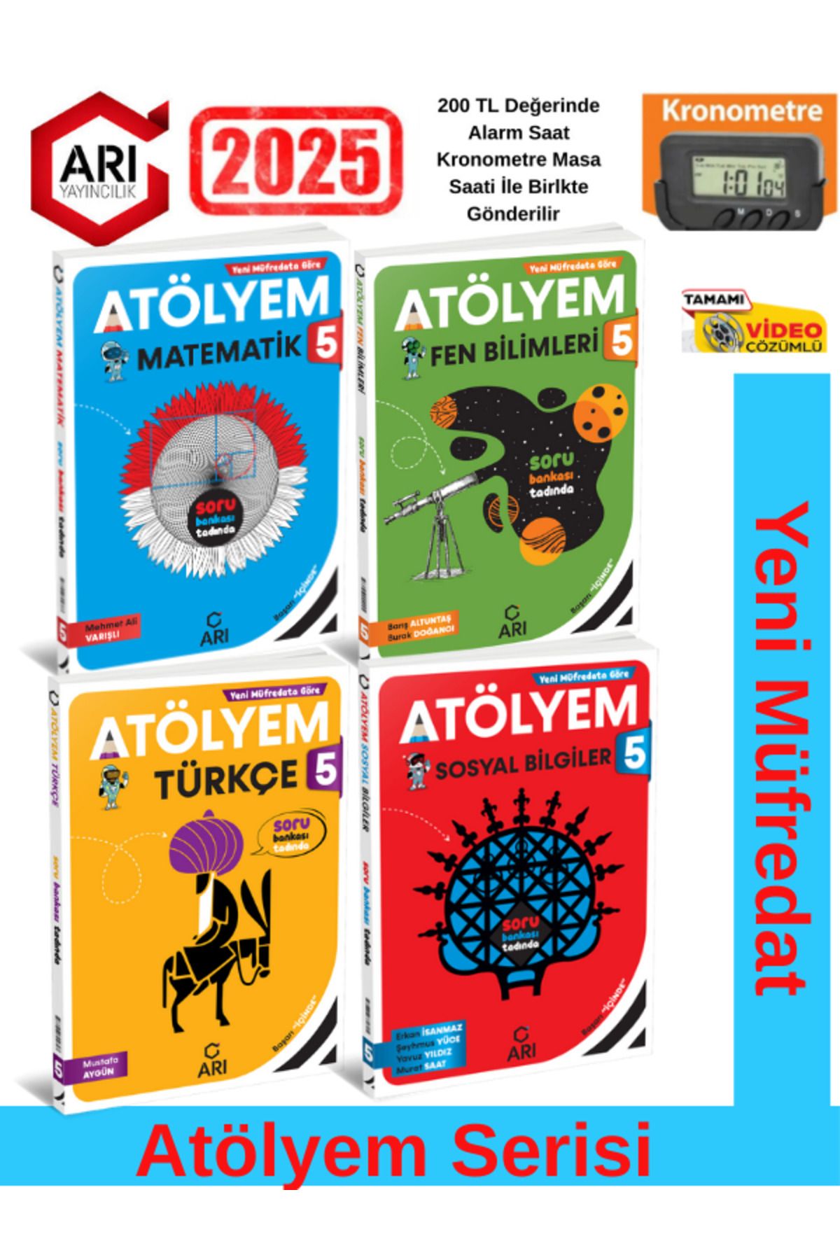 Arı Yayıncılık 5.Sınıf Matematik-Türkçe-Fen-Sosyal %100 Yeni Müfredat Video Çözümlü Soru Bankası+Kronometre