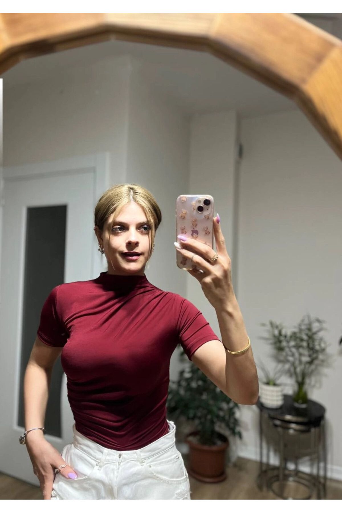 hazelin Kadın Bordo Büzgü Detay Yarım Kol Sandy Bluz HZL25S-FRY121741
