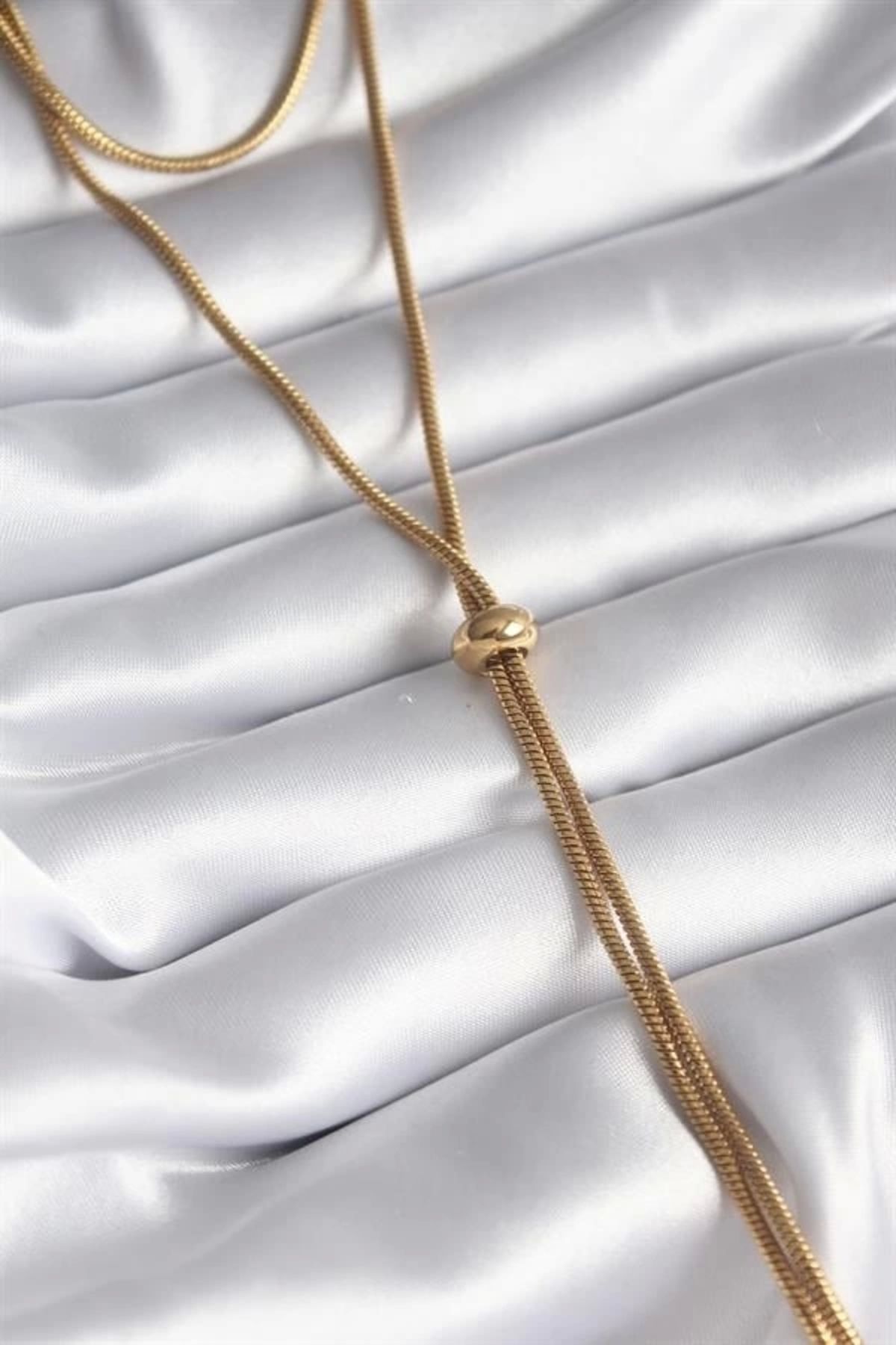 Lale Moda 316L Çelik Gold Renk Tüp Zincir Asansör Model Kadın Kolye