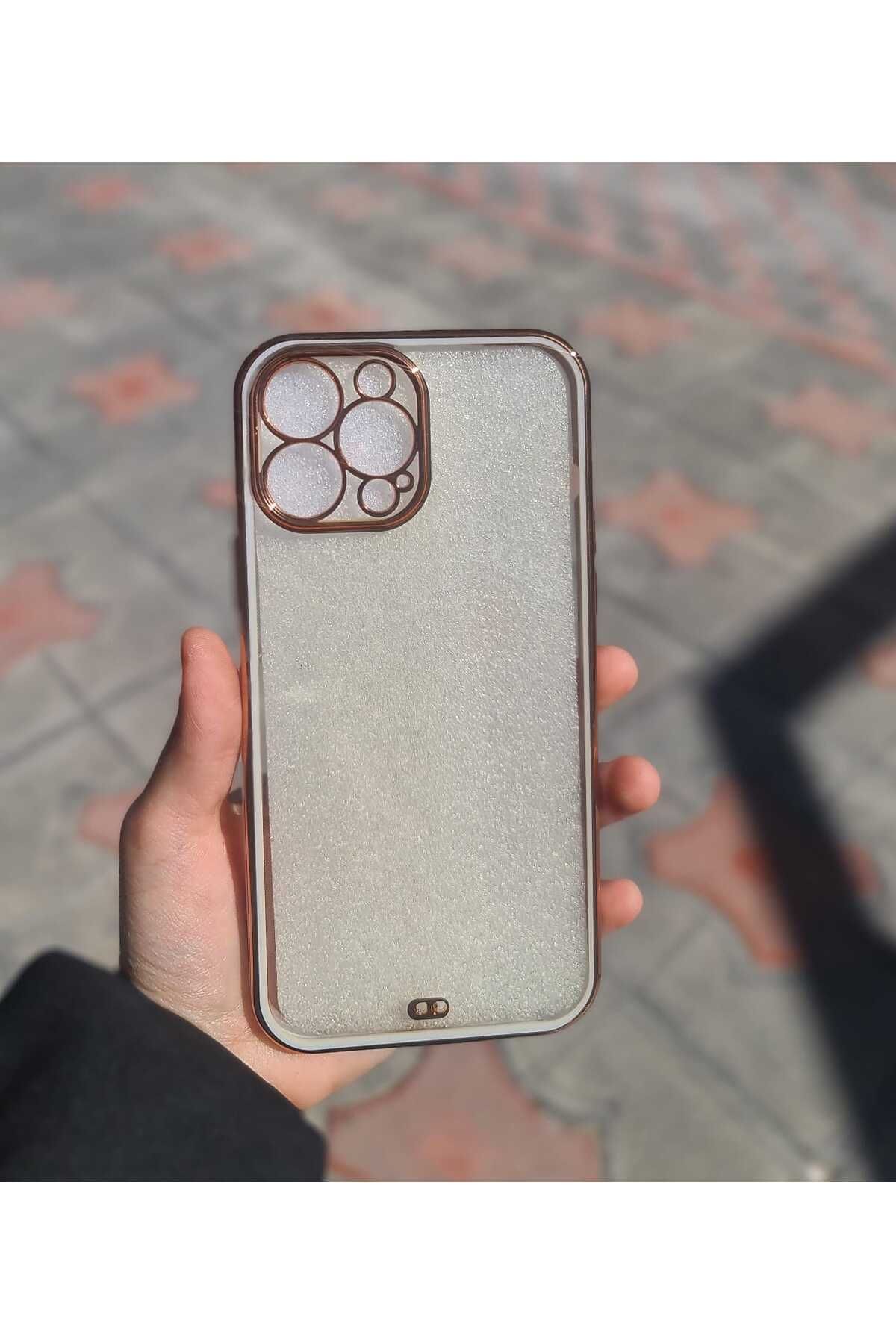 CEP-HANE Apple iPhone 13 Pro Max Kamera Koruyuculu Gold Lazer Detaylı Telefon Kılıfı