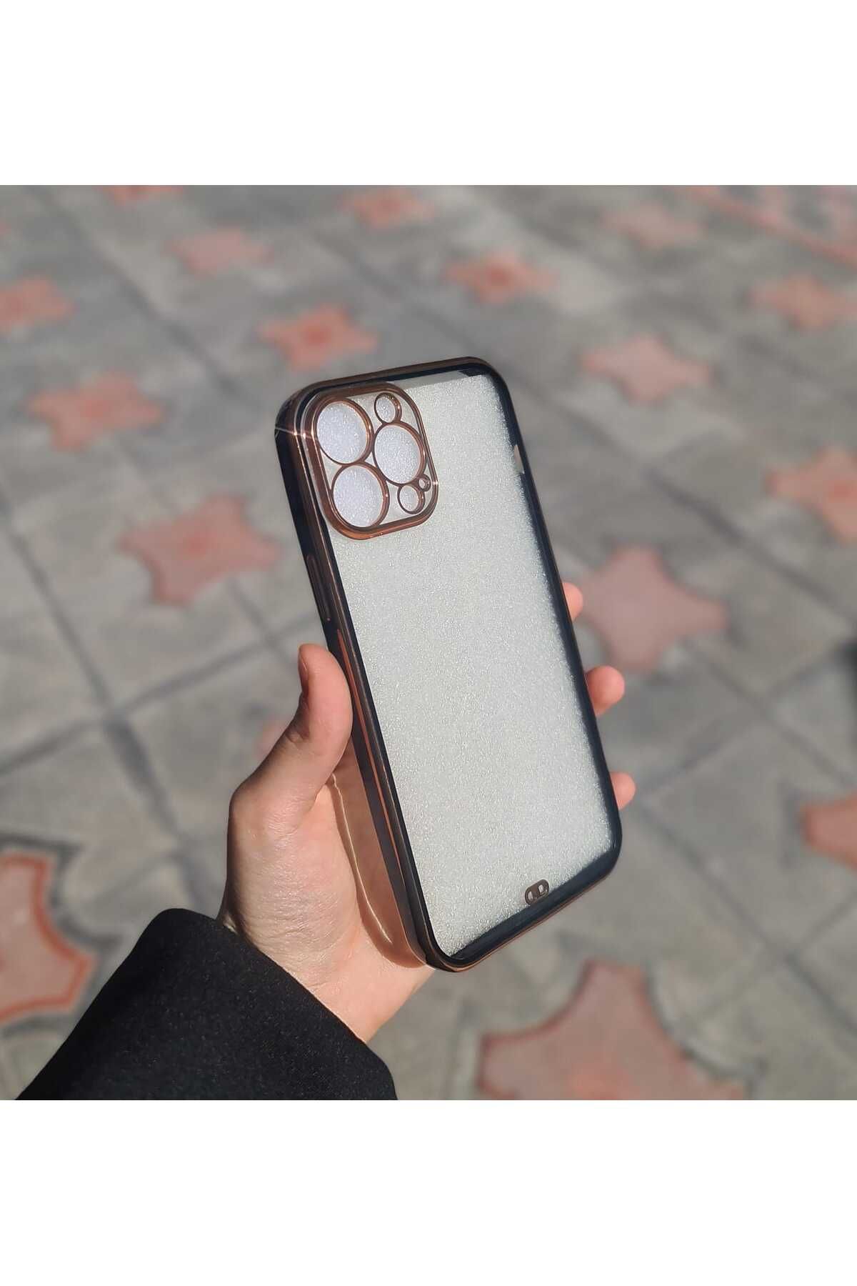 CEP-HANE Apple iPhone 13 Pro Max Kamera Koruyuculu Gold Lazer Detaylı Telefon Kılıfı