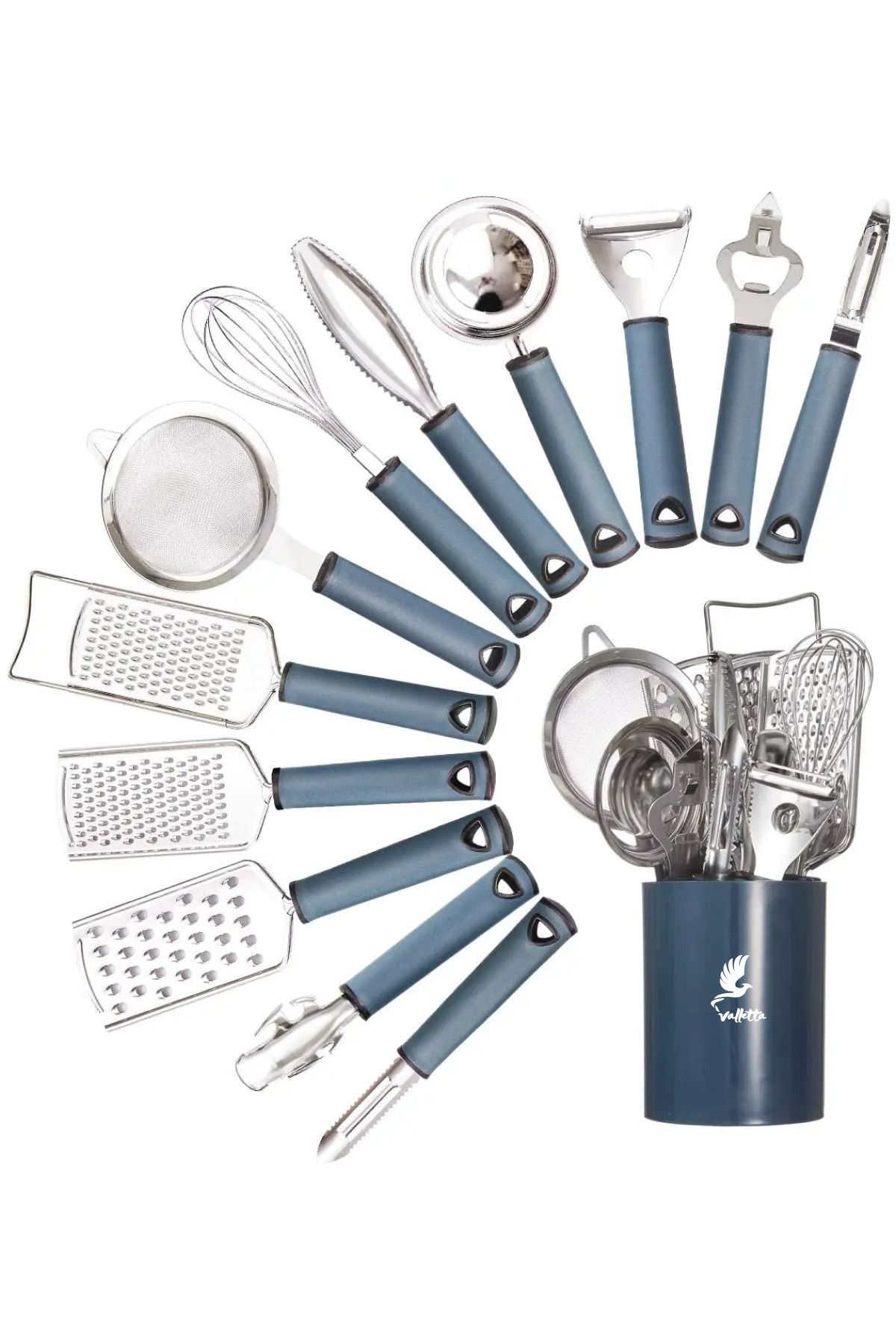 valletta-Luqa 13 Piece Multi-Purpose Practical Kitchen Utensil Serving Set with Stand 1