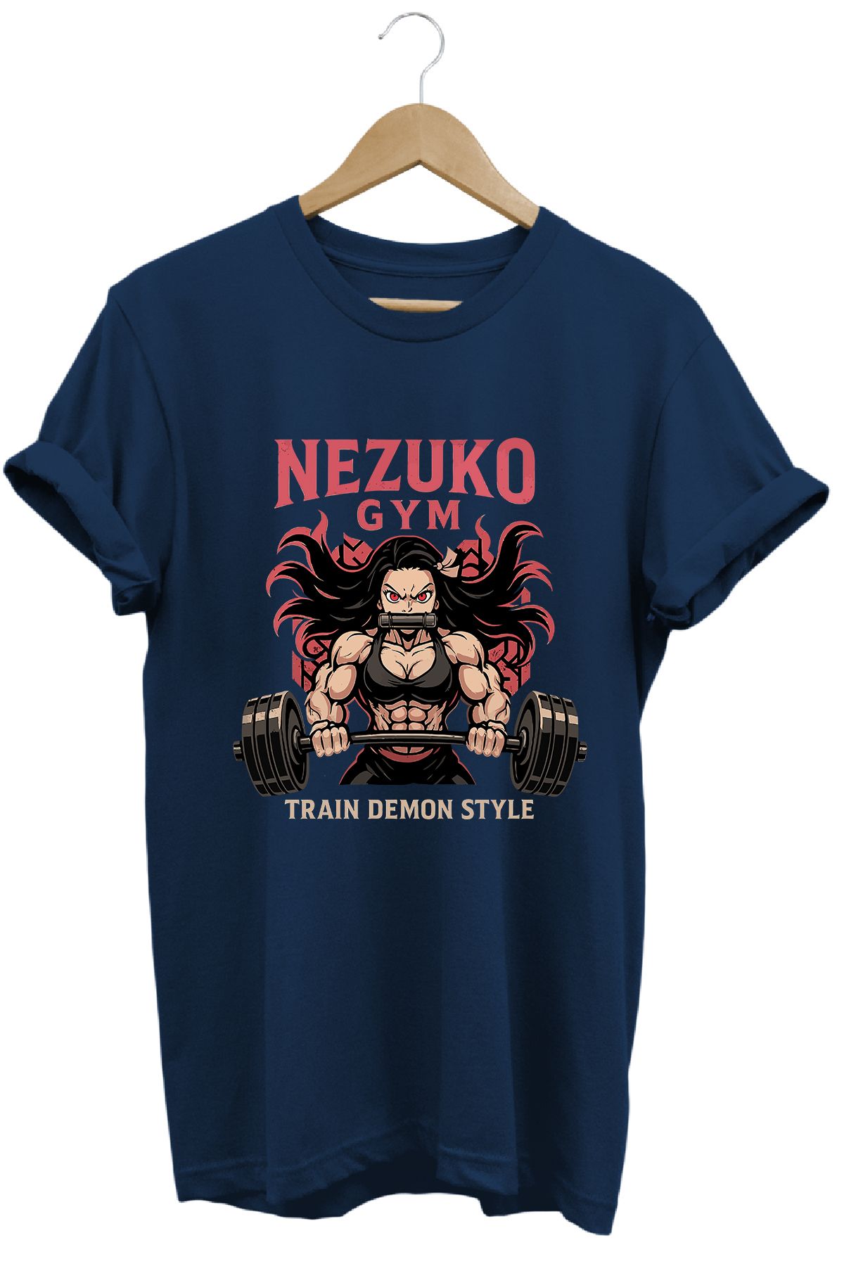 remonz Kadın Nezuko Gym Baskılı Regular Fit %100 Pamuklu Tişört Geniş Renk ve Beden