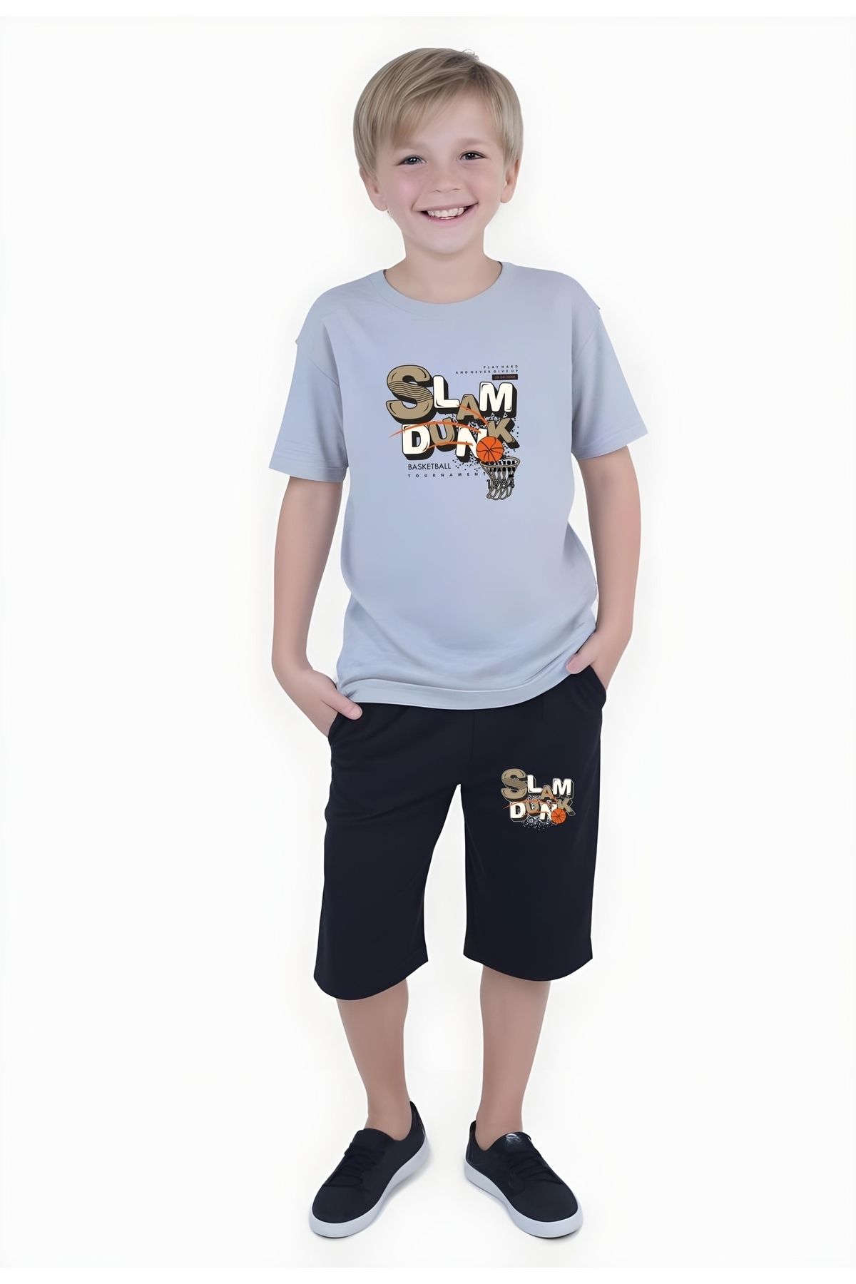 FYK KİDS-Boy's Summer Slam Dunk-Gaming-Varcity Printed Bottom-Top Suit 2